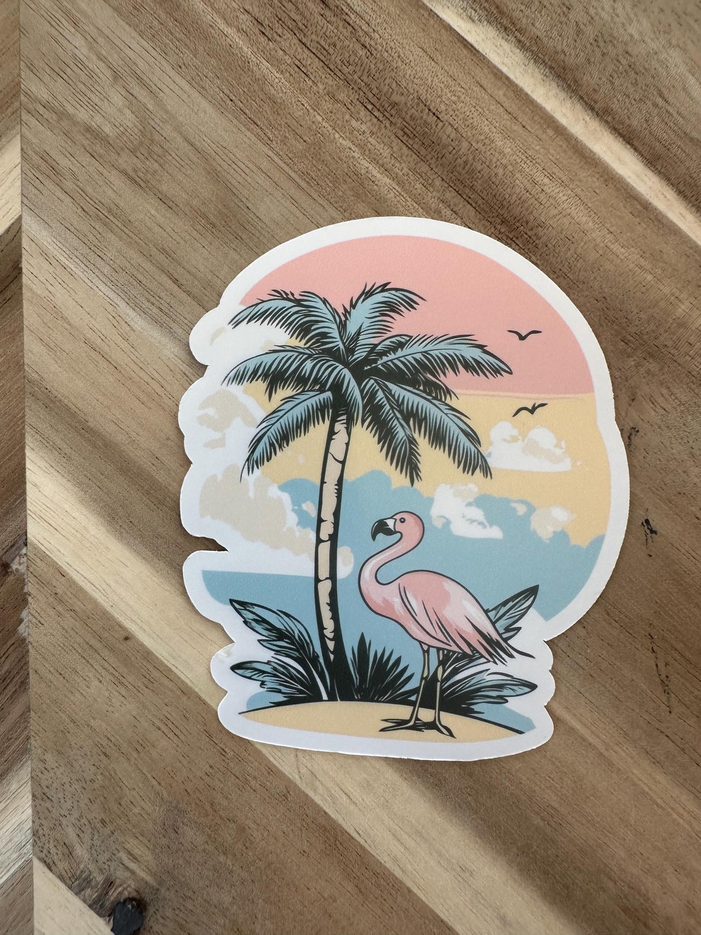 Tropical Flamingo Sticker: Pink Sunset Palm Tree Vinyl Decal