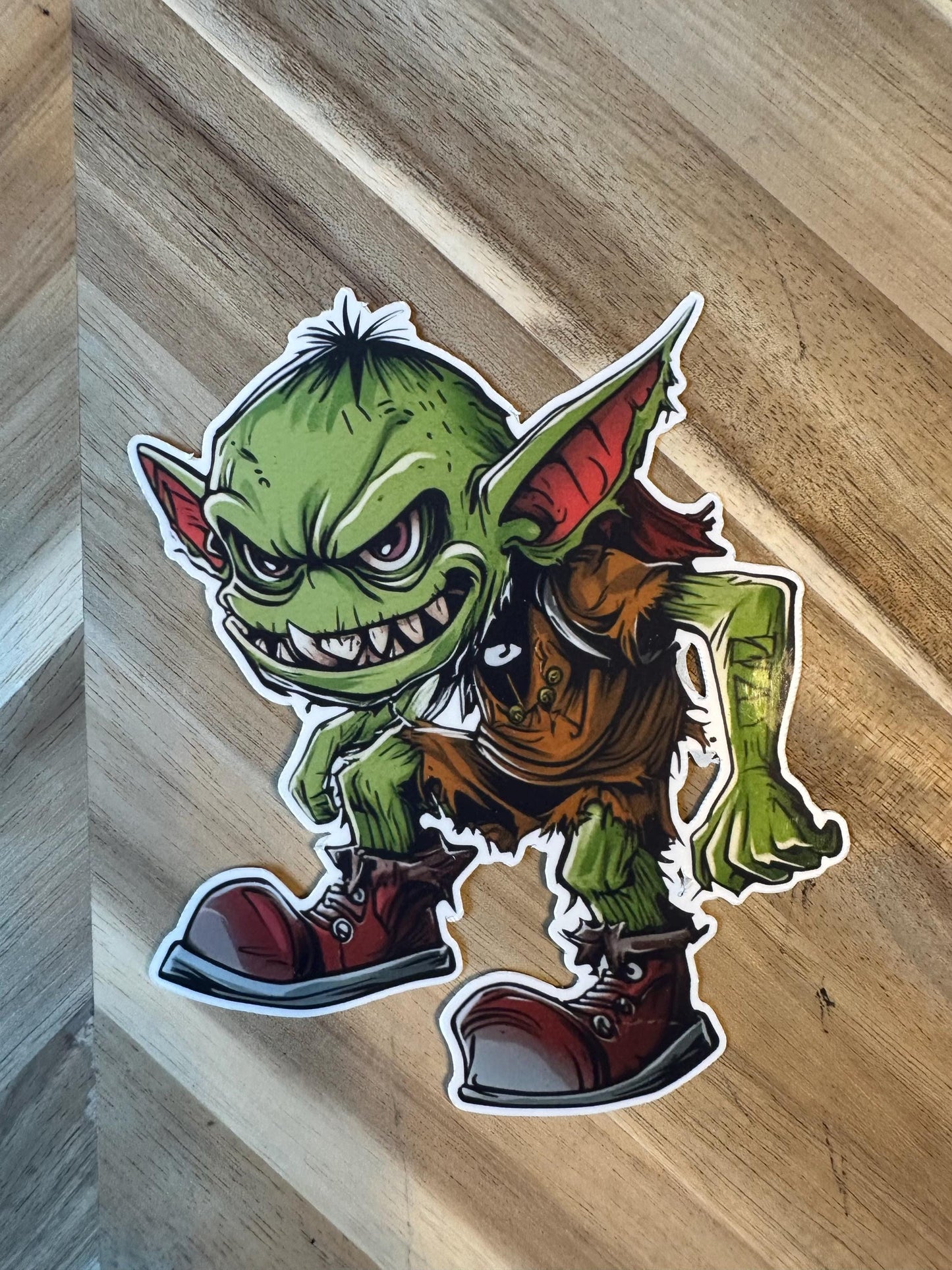 Green Gremlin Vinyl Sticker | Fantasy Creature Decal | Monster Art | Waterproof Laptop Sticker