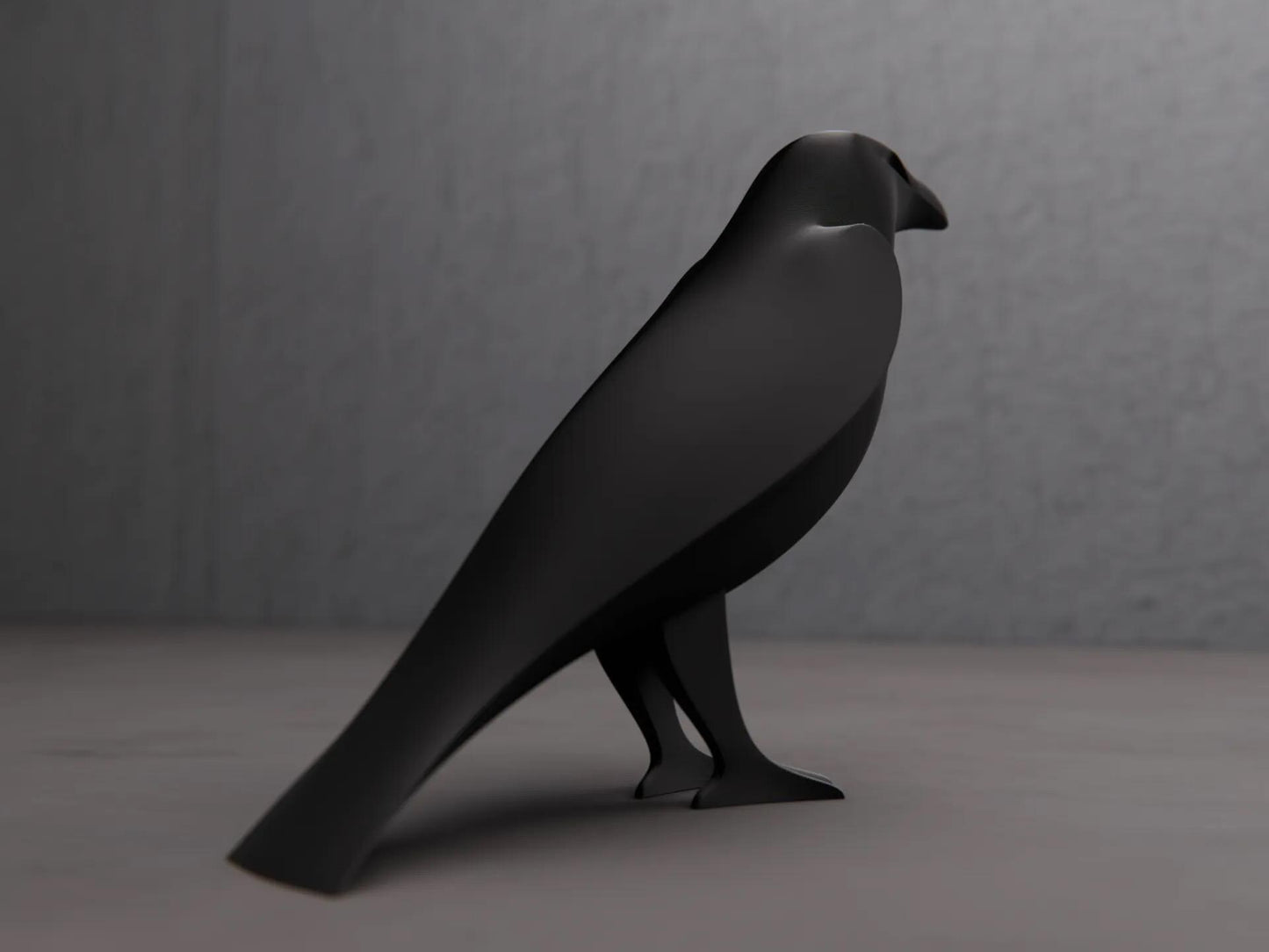 3D Printed Raven Sculpture - Modern Gothic Home Decor