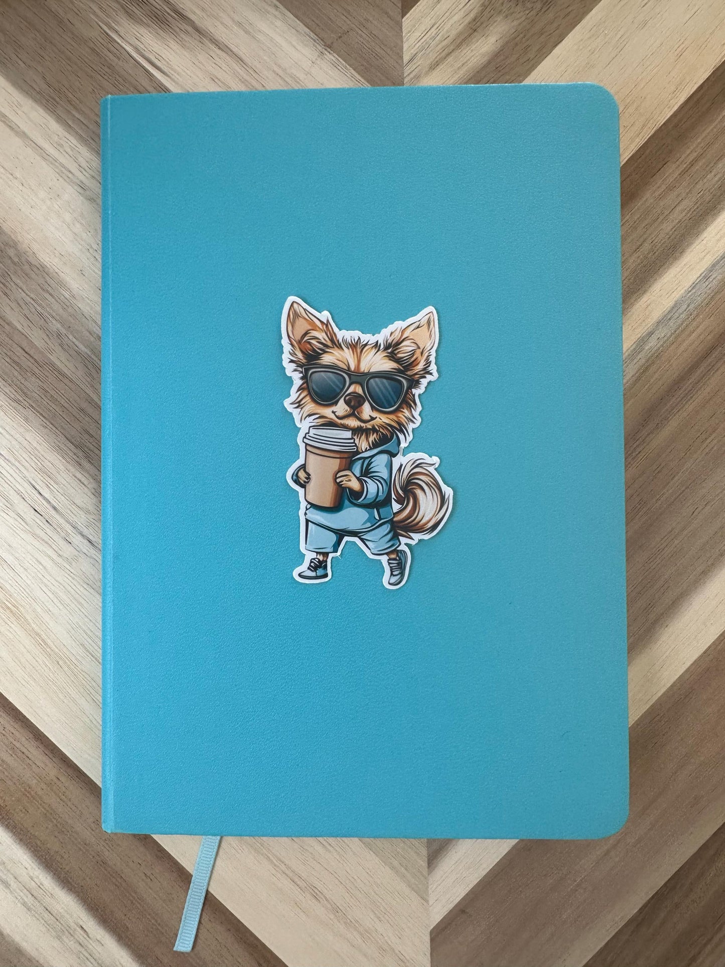 Cool Yorkie Vinyl Sticker | Yorkshire Terrier with Coffee | Cute Dog Decal | Pet Lover Gift | Laptop, Water Bottle, Car Decoration