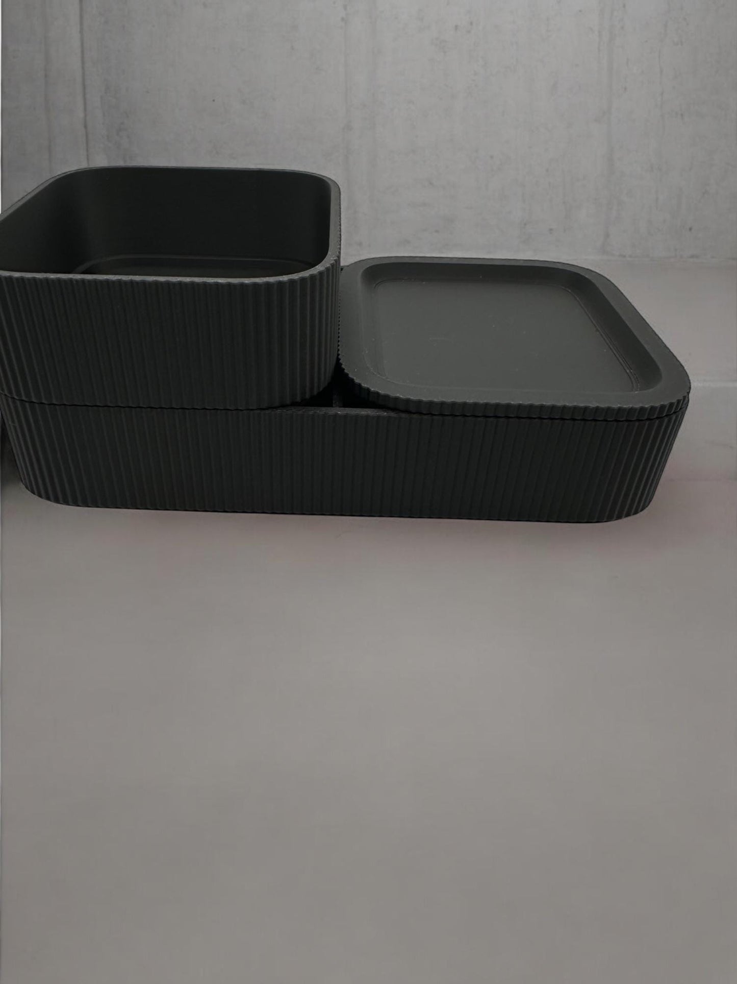 3D Printed Stackable Storage Box Set - Ribbed Desk Organizer