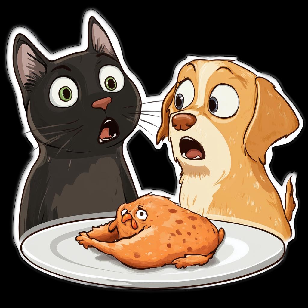 Funny Pet Predicament Sticker: Shocked Cat and Dog