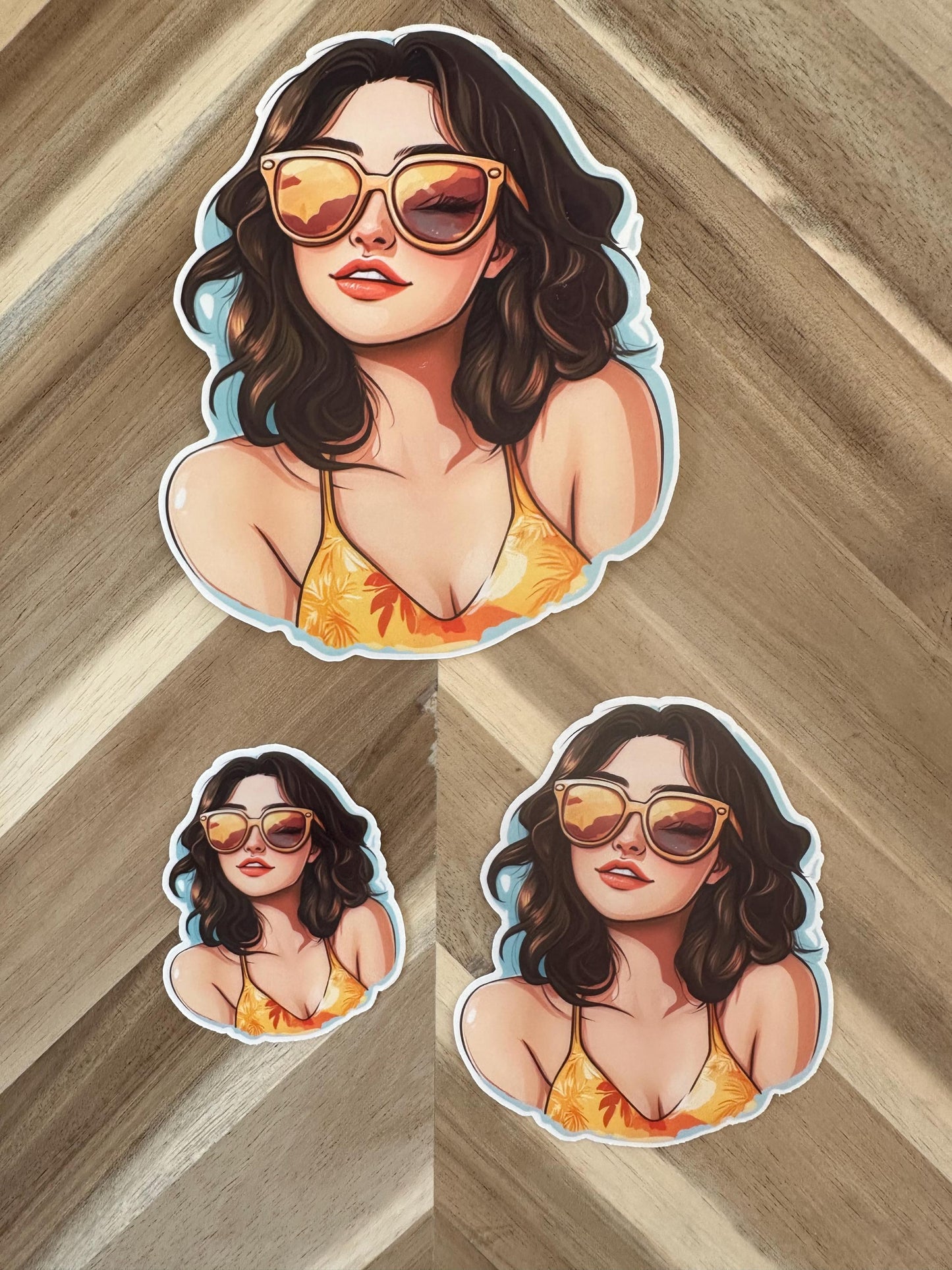 Summer Vibes Girl Sticker | Aesthetic Sunglasses Fashion Die Cut | Waterproof Vinyl Decal | Beach Bikini Art | Laptop Tumbler Sticker