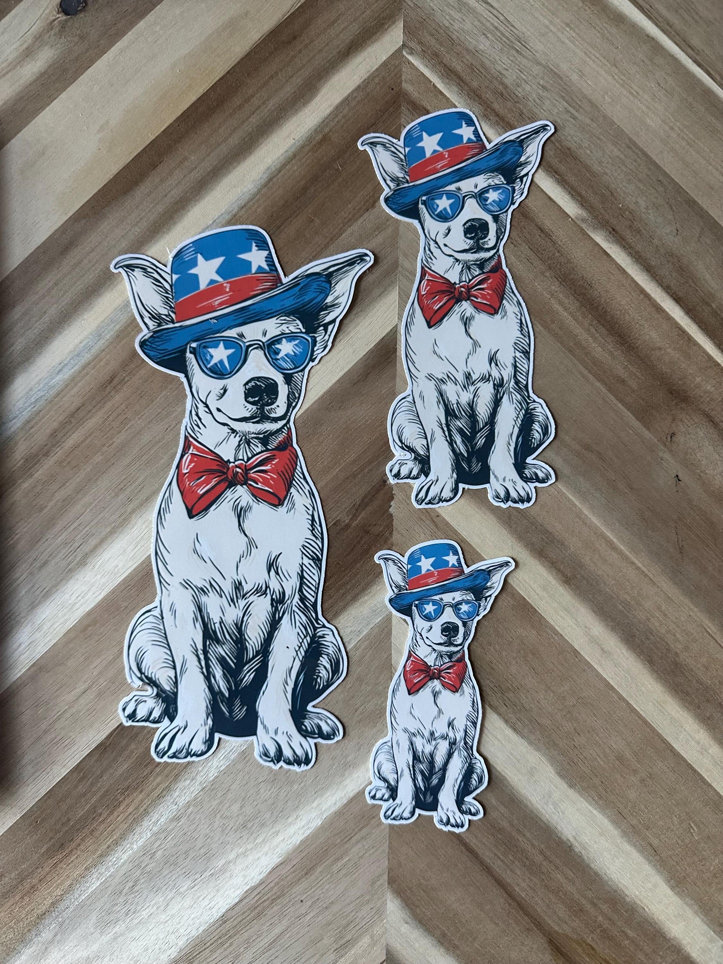 Patriotic Cowboy Dog Sticker - American Flag Chihuahua with Hat & Sunglasses - 4th of July Decal