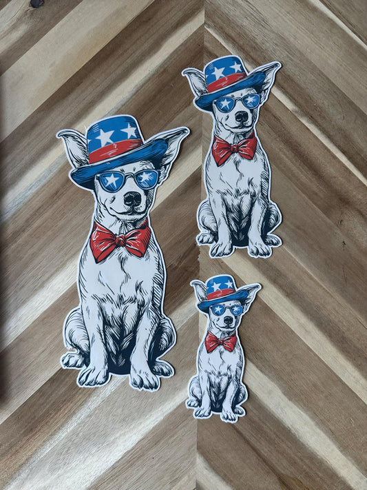 Patriotic Cowboy Dog Sticker - American Flag Chihuahua with Hat & Sunglasses - 4th of July Decal