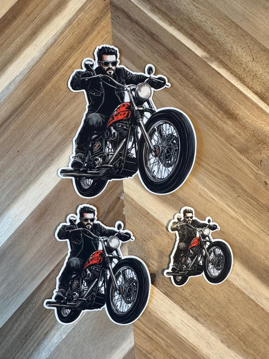 Bobber Motorcycle Rider Sticker: Leather Jacket Biker Vinyl Decal