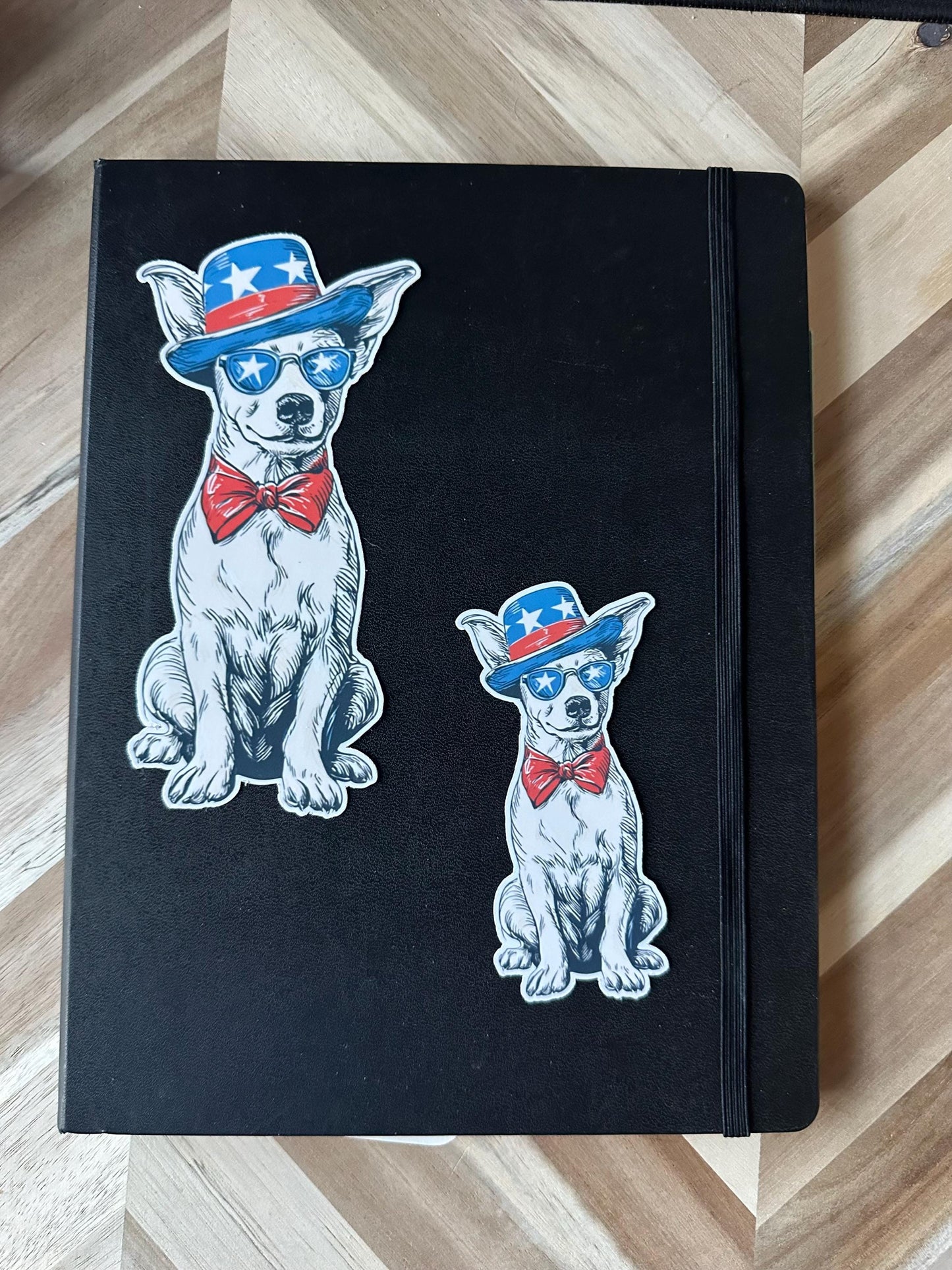 Patriotic Cowboy Dog Sticker - American Flag Chihuahua with Hat & Sunglasses - 4th of July Decal