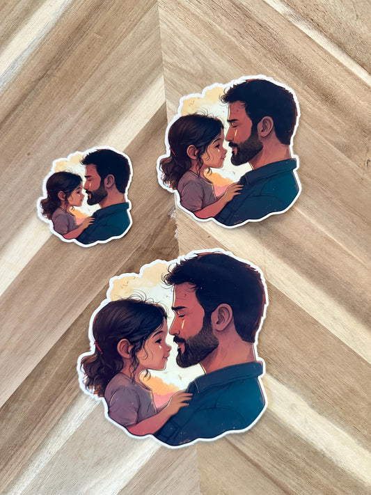 Dad Daughter Tender Moment Sticker | Father Girl Embrace Decal | Heartwarming Family Art | Girl Dad Gift | Father's Day Gift | Family Bond