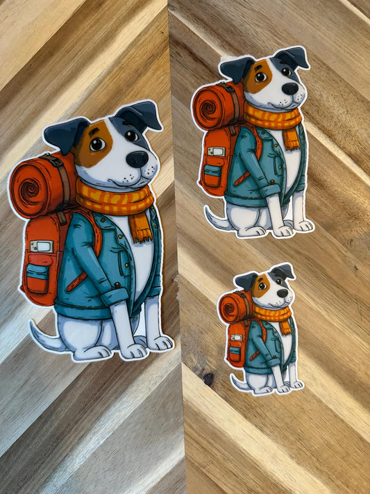 Cute Adventure Dog Sticker - Jack Russell Terrier Backpacker Decal