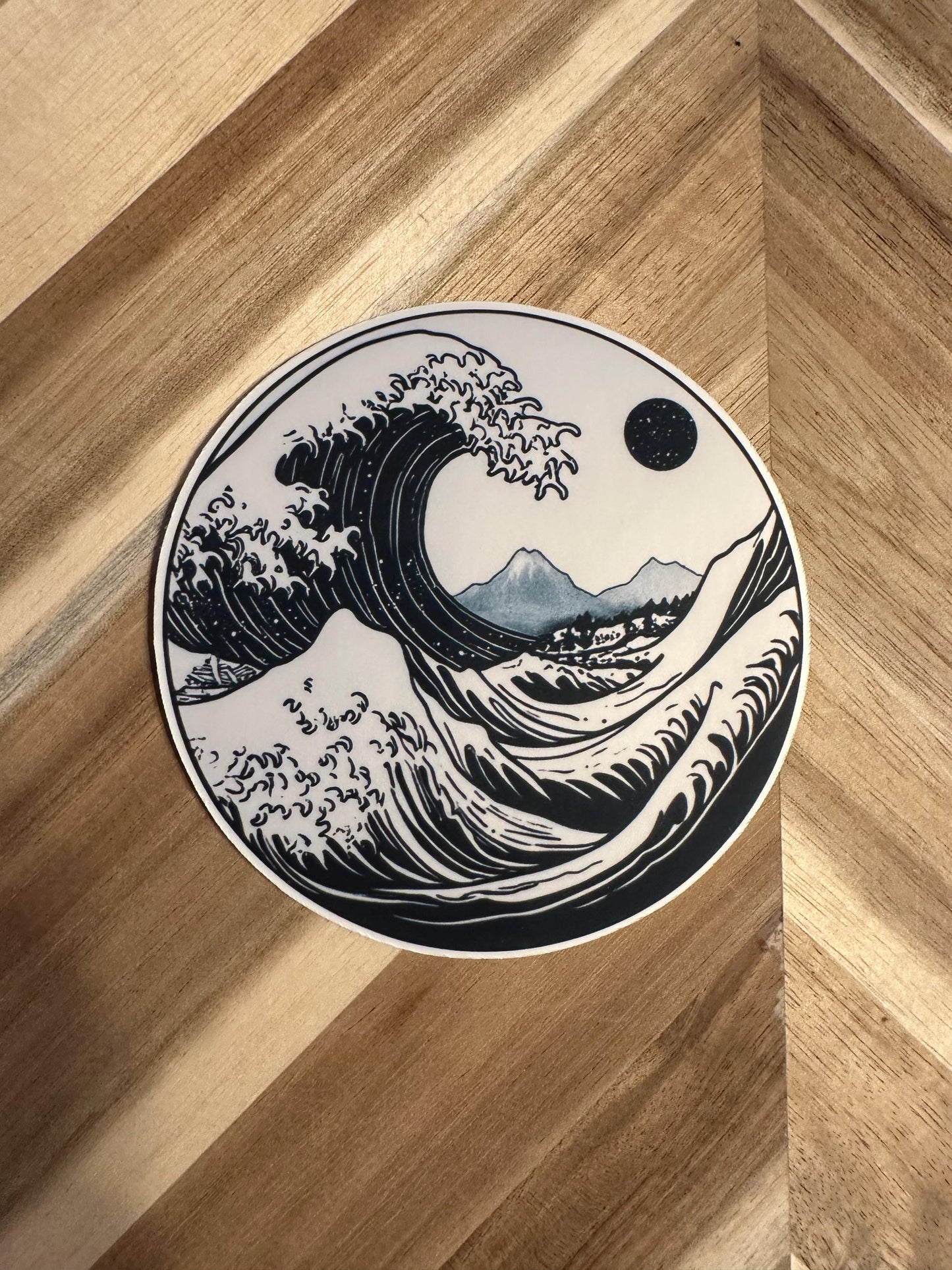 Japanese Wave Sticker: Black and White Ocean Art, Waterproof Vinyl Decal