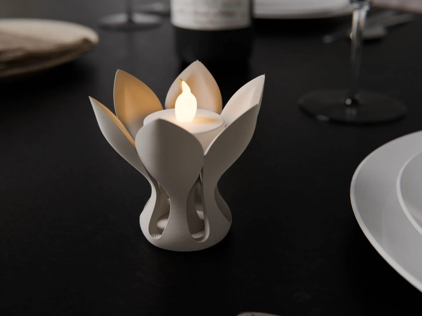 3D Printed Blooming Lotus Tea Light Holder - Elegant Candle Decor