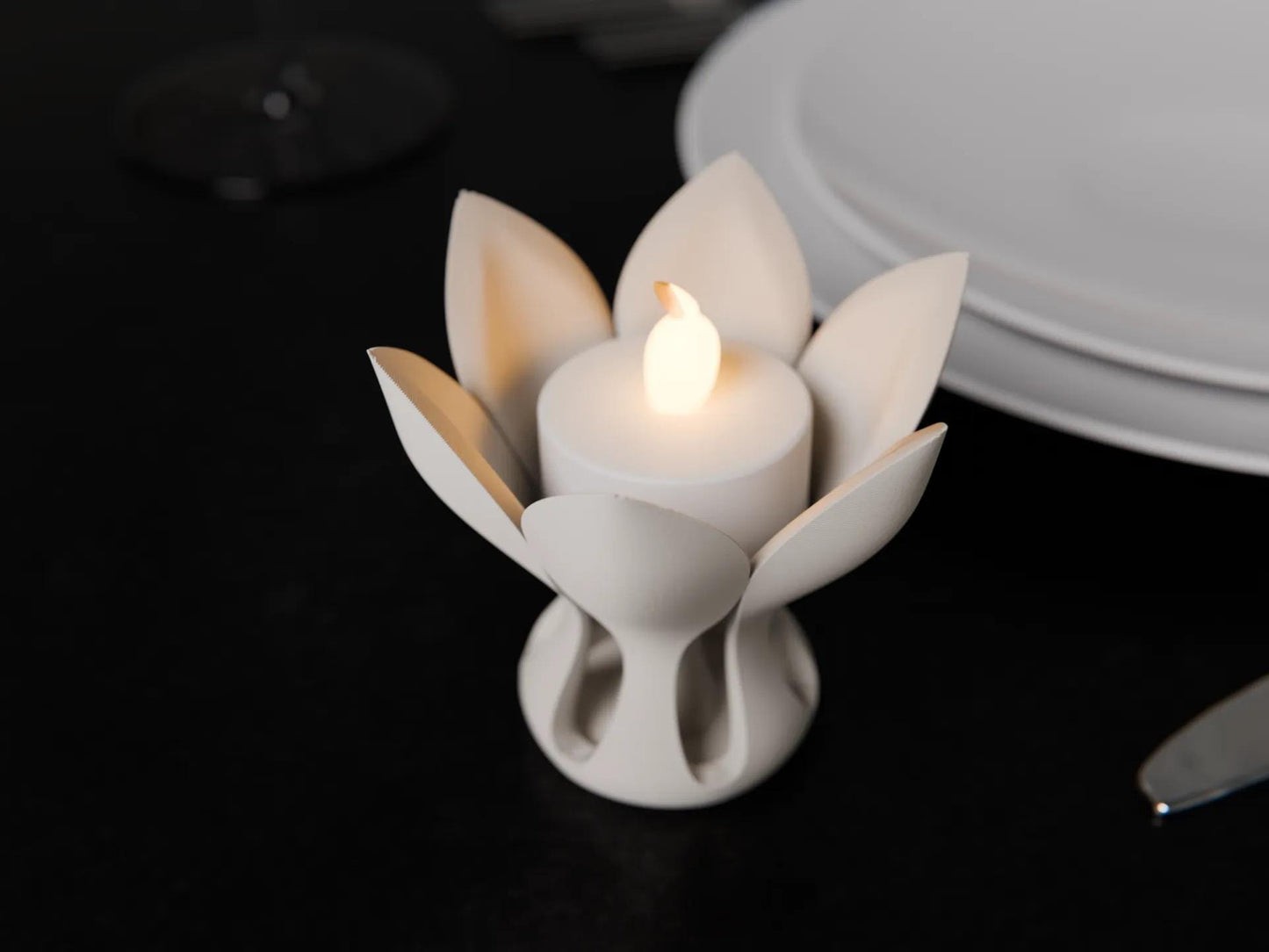 3D Printed Blooming Lotus Tea Light Holder - Elegant Candle Decor