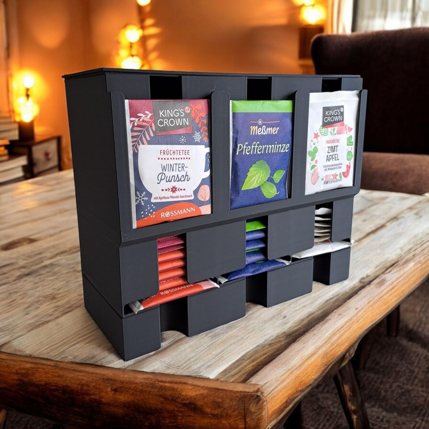 3D Printed Tea Bag Organizer: Modern Matte Black Tea Station