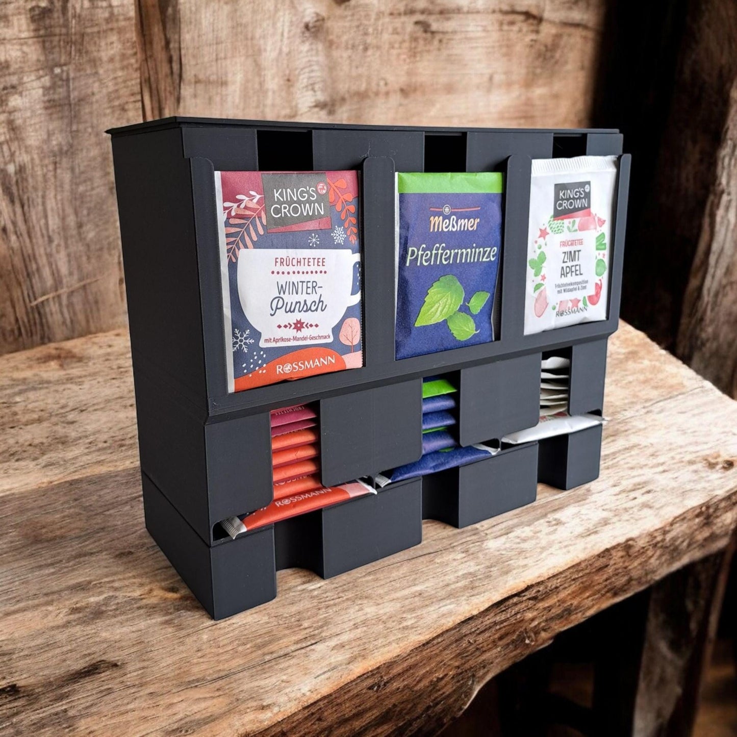 3D Printed Tea Bag Organizer: Modern Matte Black Tea Station