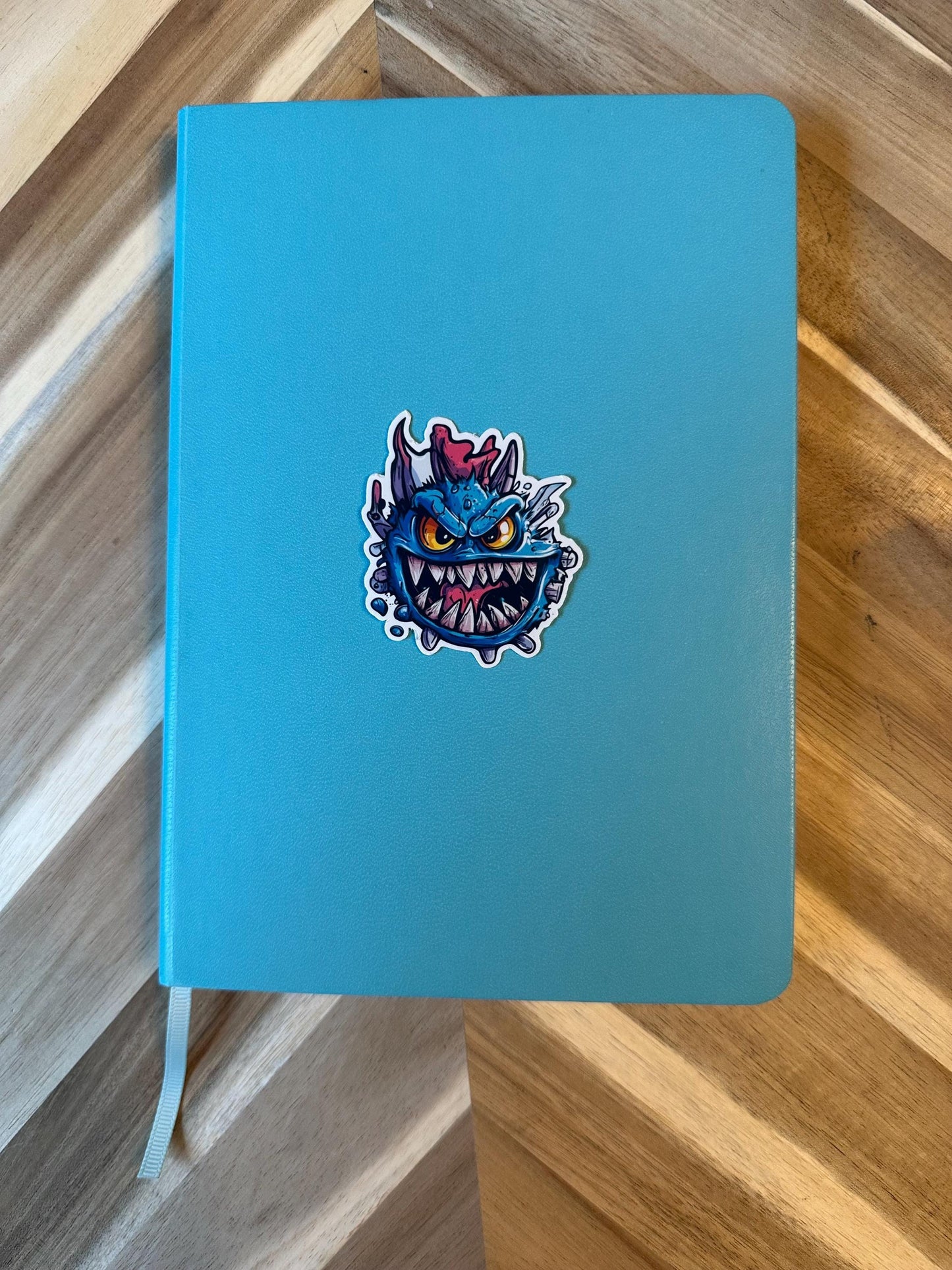 Blue Monster Sticker | Creepy Cute Vinyl Decal | Fantasy Creature Art | Gaming Monster Illustration | Sharp Teeth Design