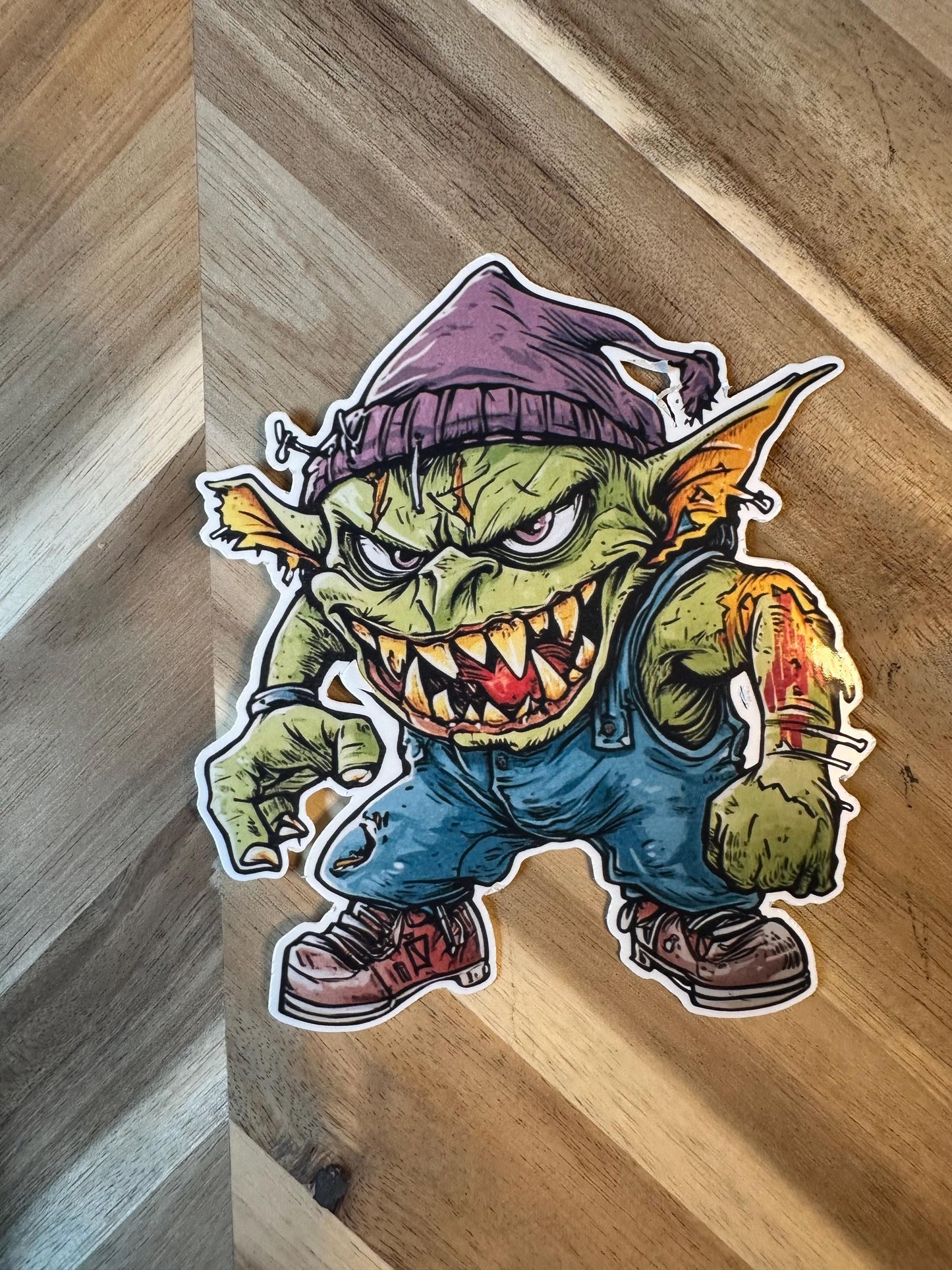 Green Goblin Vinyl Sticker: Waterproof Fantasy Creature Decal