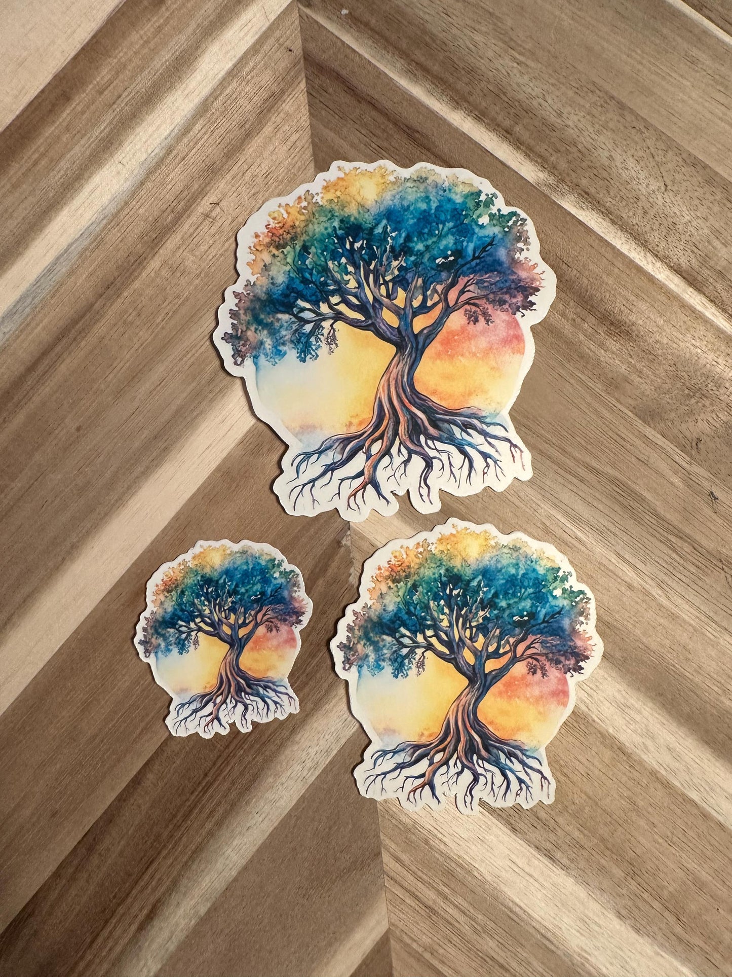 Watercolor Tree of Life Sticker: Sunset Root System Art