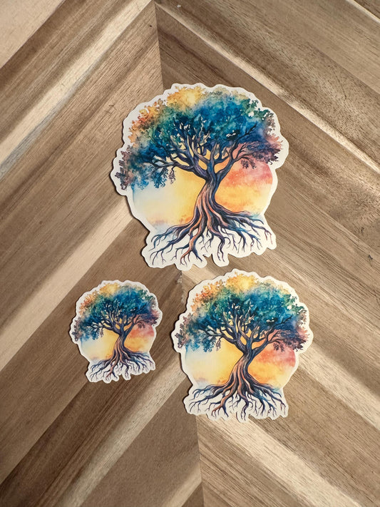 Watercolor Tree of Life Sticker: Sunset Root System Art