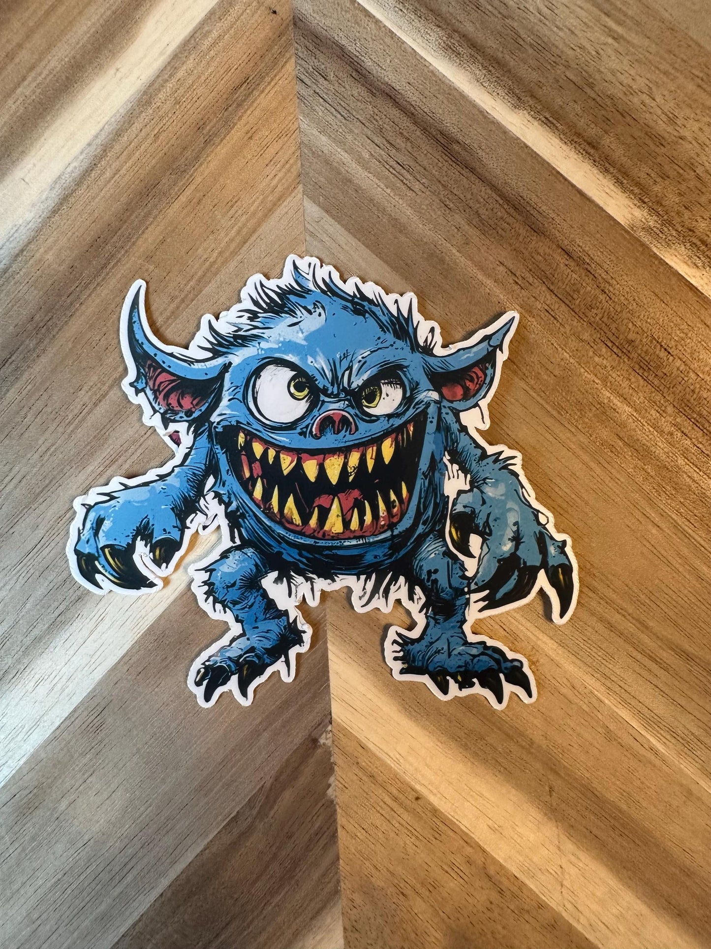 Blue Monster Vinyl Sticker: Waterproof Yeti Creature Decal