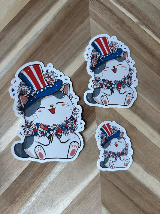 Patriotic Kawaii Cat Sticker: Uncle Sam Kitty Decal - 4th of July