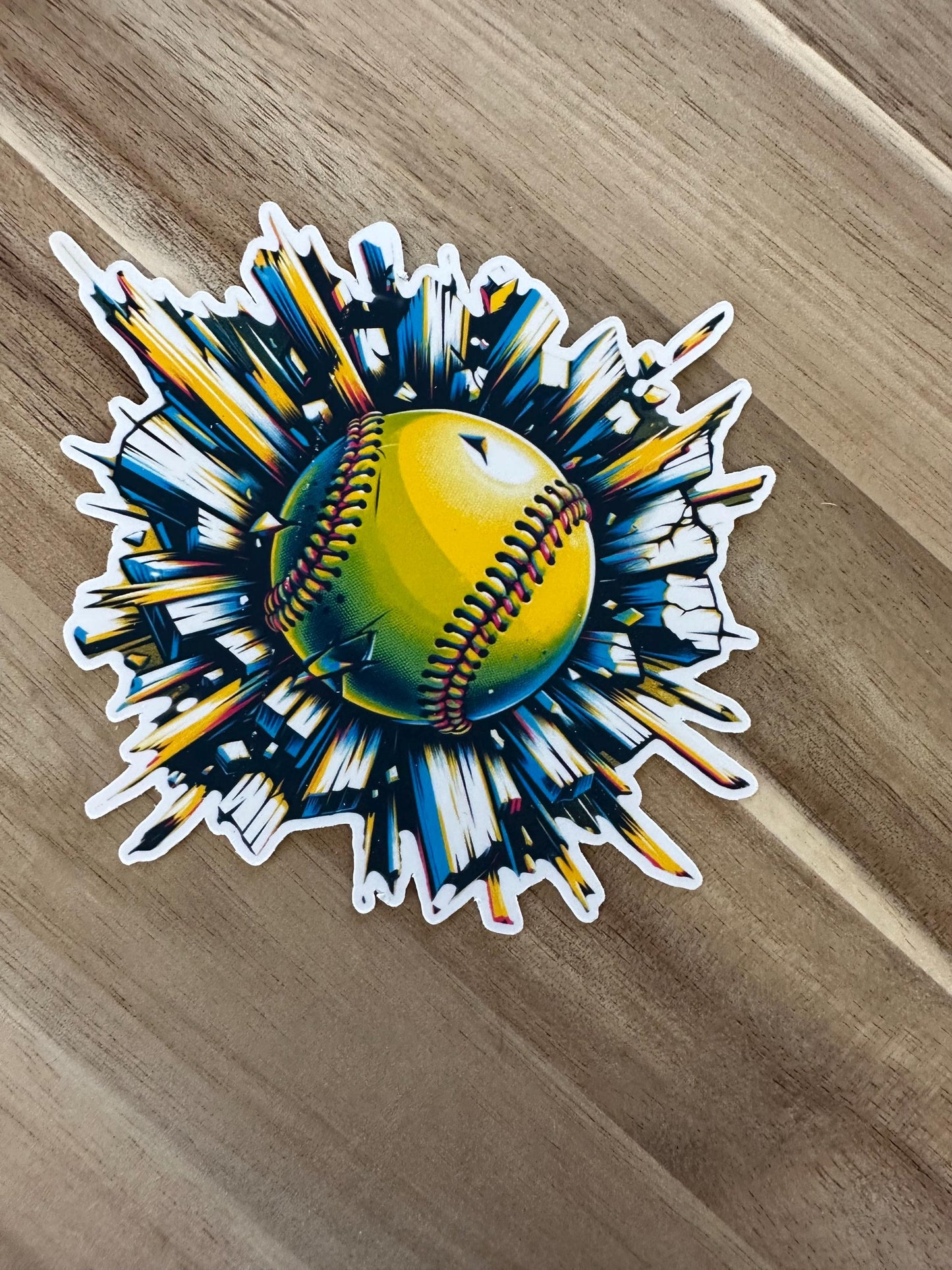 Softball Explosion Sticker: Dynamic Vinyl Decal for Laptop or Car