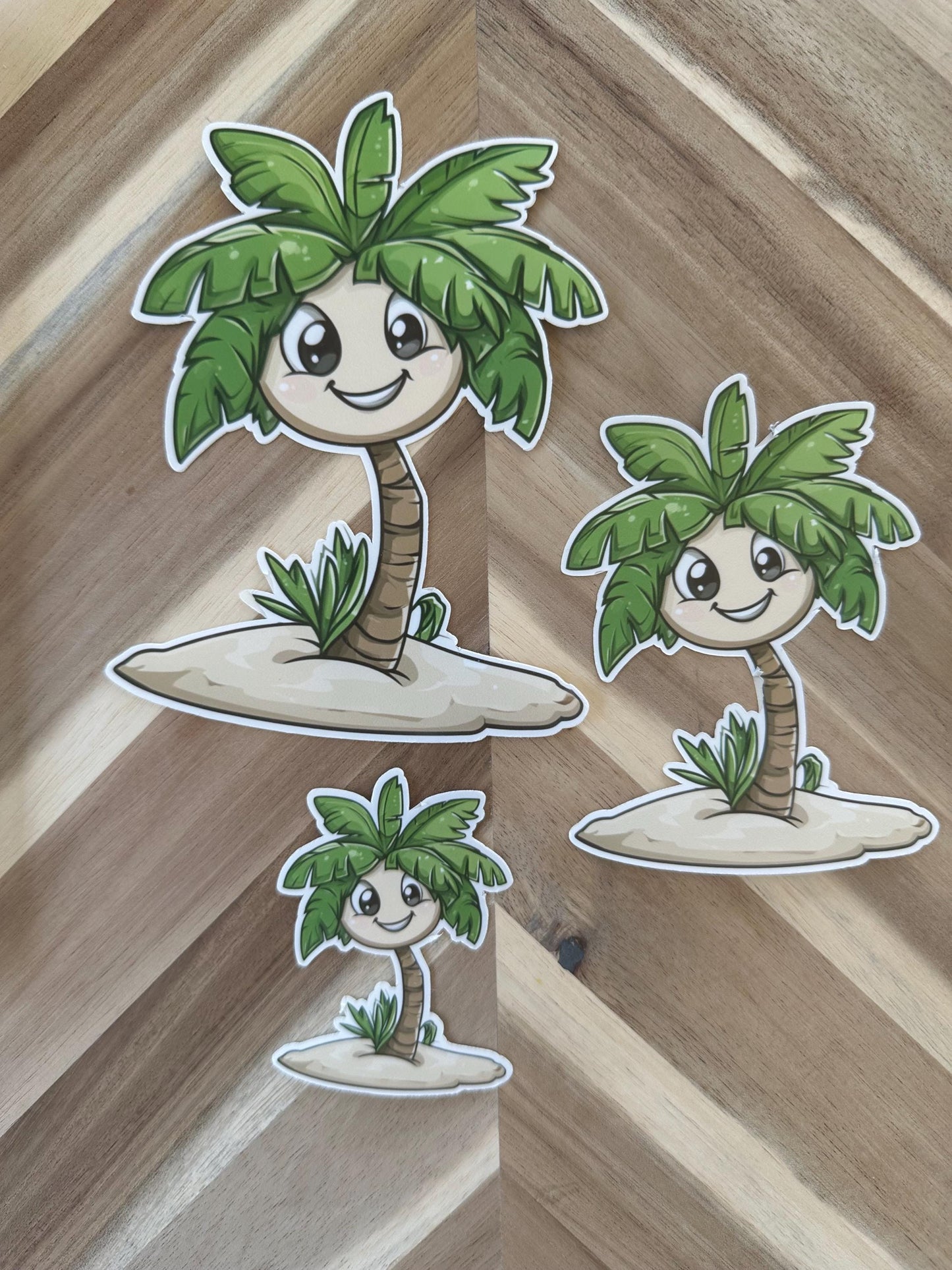 Happy Palm Tree Vinyl Sticker | Cute Tropical Island Decal | Kawaii Beach Sticker | Summer Vibes | Laptop, Water Bottle, Car Decoration