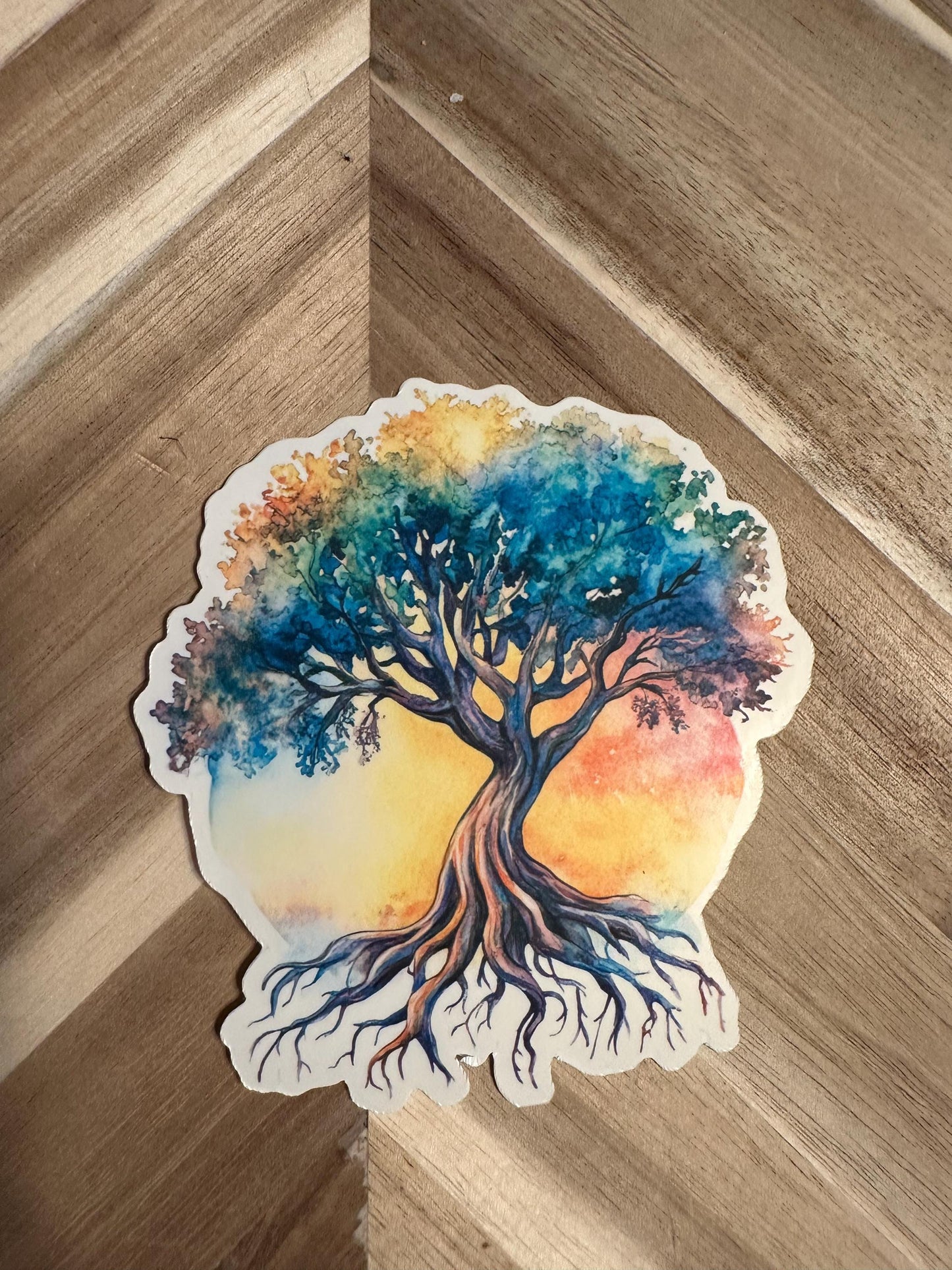 Watercolor Tree of Life Sticker: Sunset Root System Art