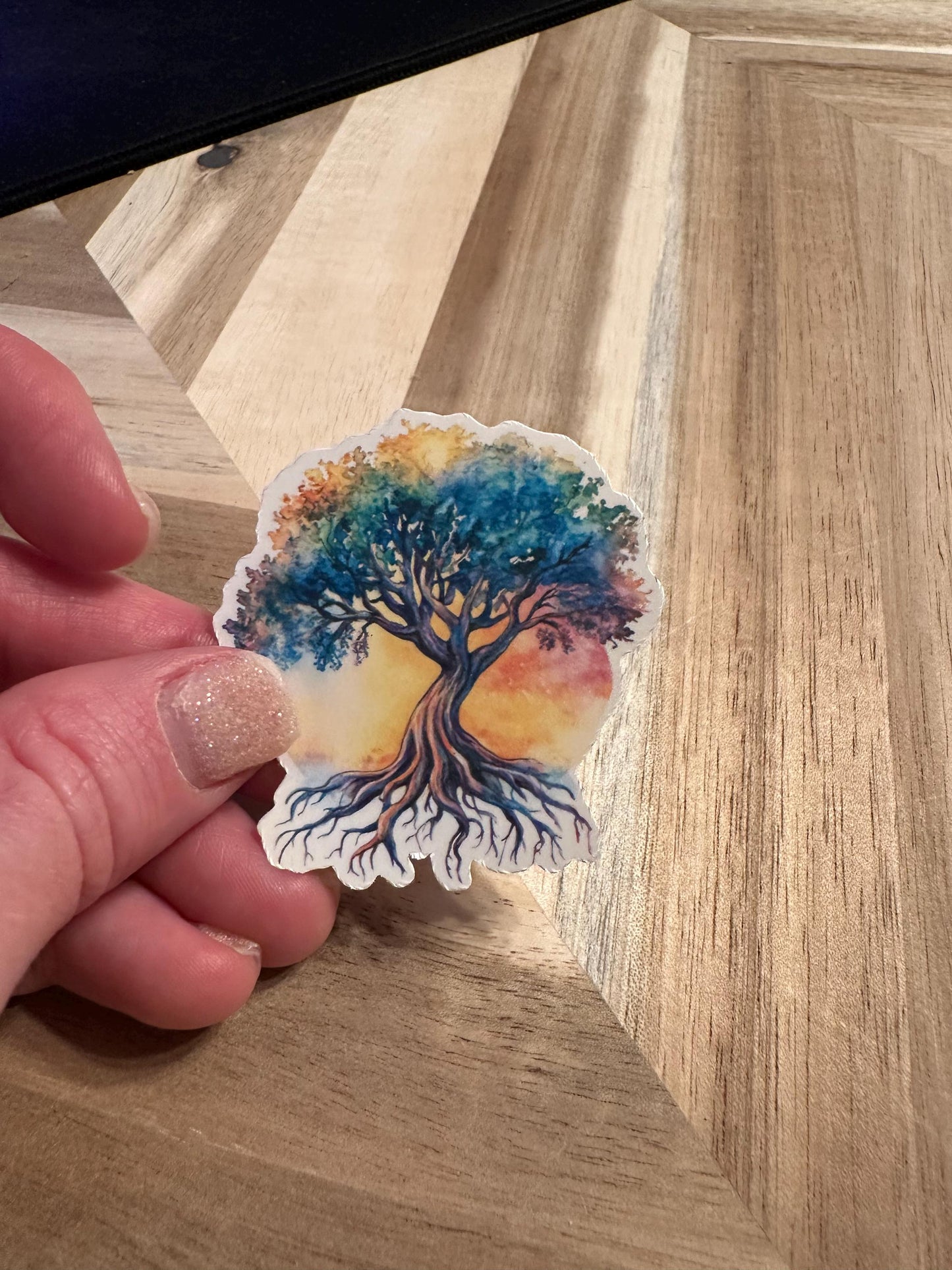 Watercolor Tree of Life Sticker: Sunset Root System Art