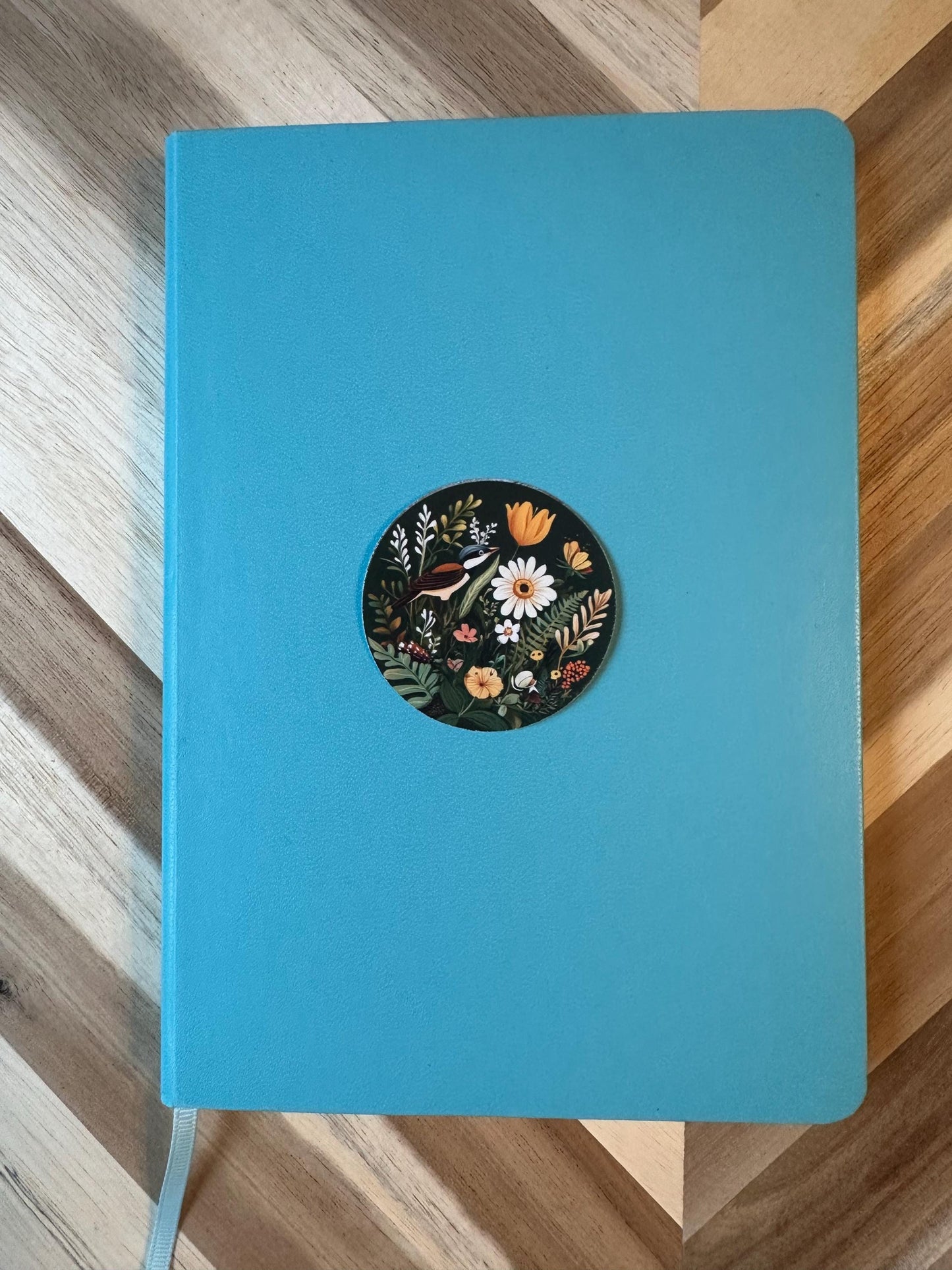 Botanical Bird Vinyl Sticker: Folk Art Wildflower Garden Decal