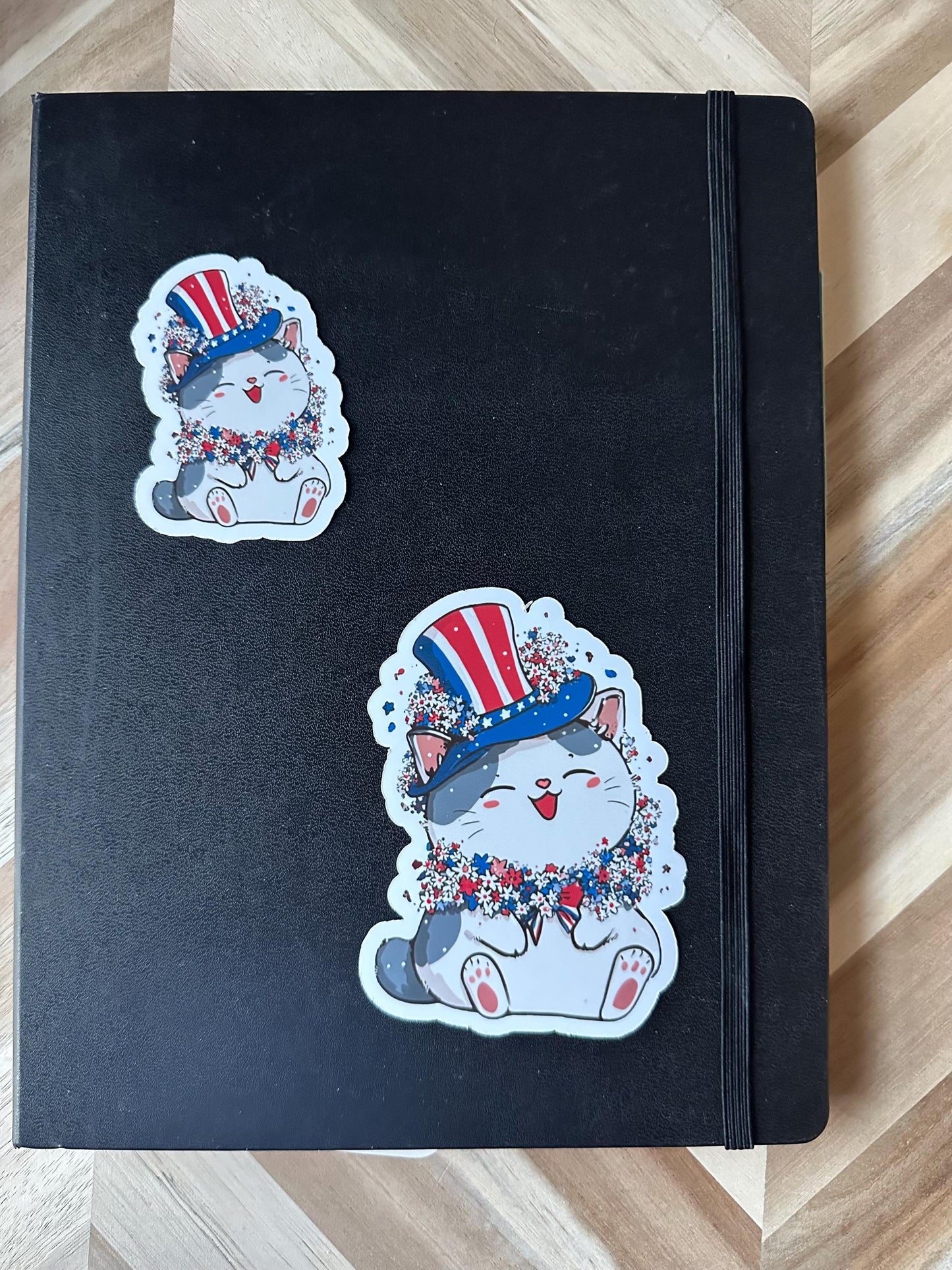 Patriotic Kawaii Cat Sticker: Uncle Sam Kitty Decal - 4th of July