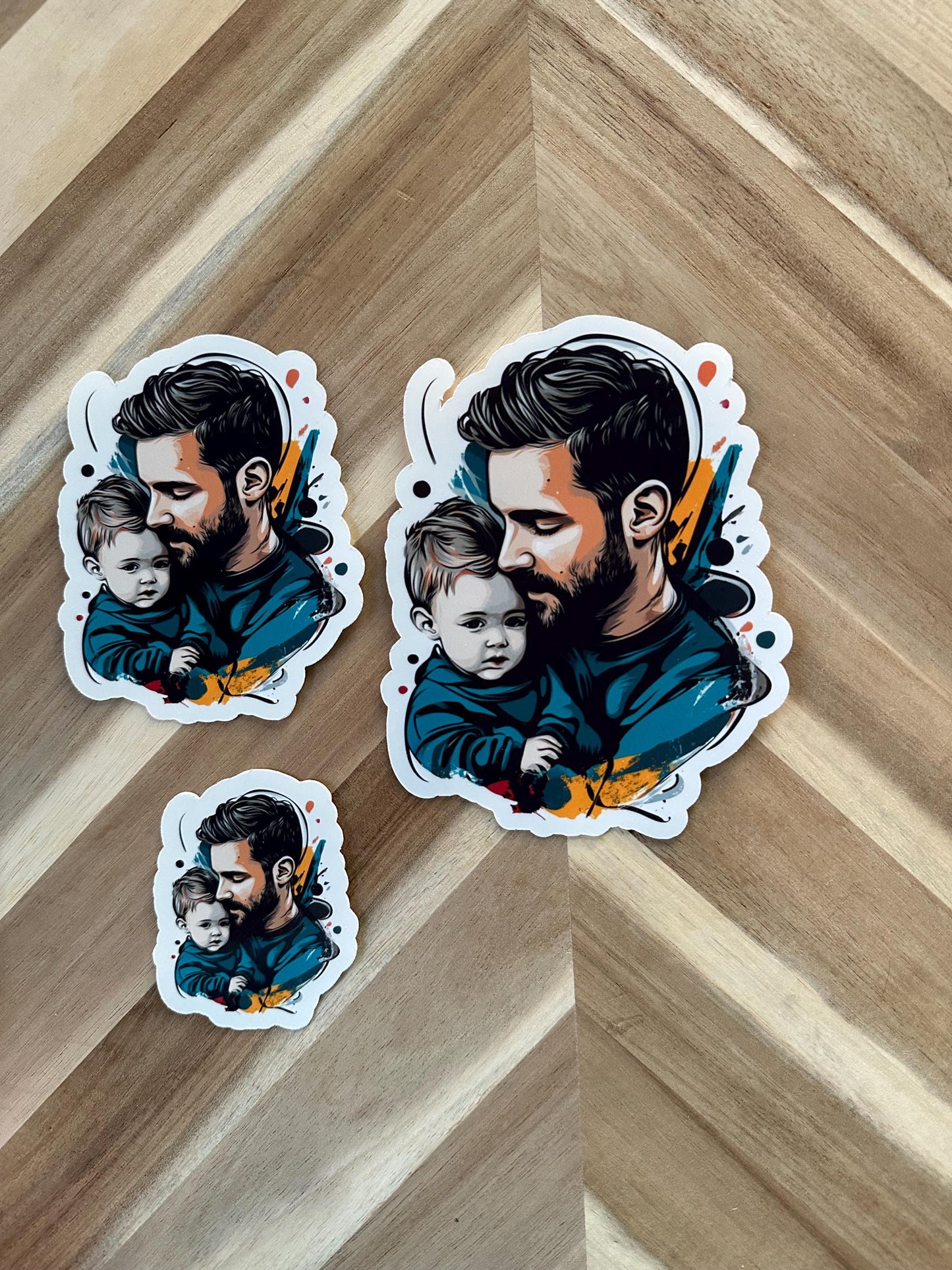 Father & Baby Art Sticker: Modern Family Portrait Vinyl Decal