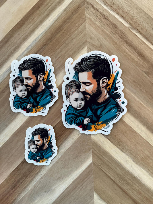Father & Baby Art Sticker: Modern Family Portrait Vinyl Decal