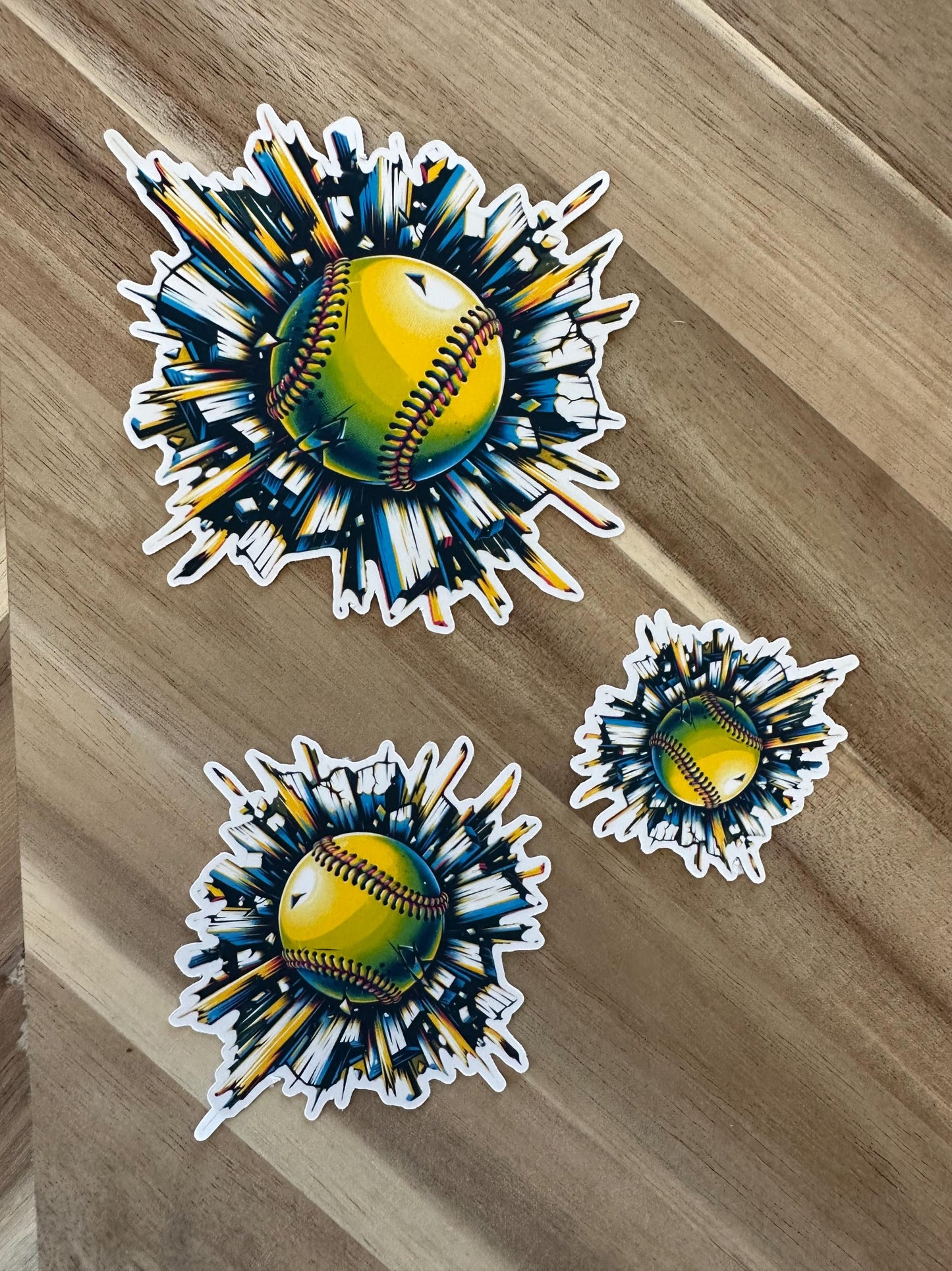 Softball Explosion Sticker: Dynamic Vinyl Decal for Laptop or Car