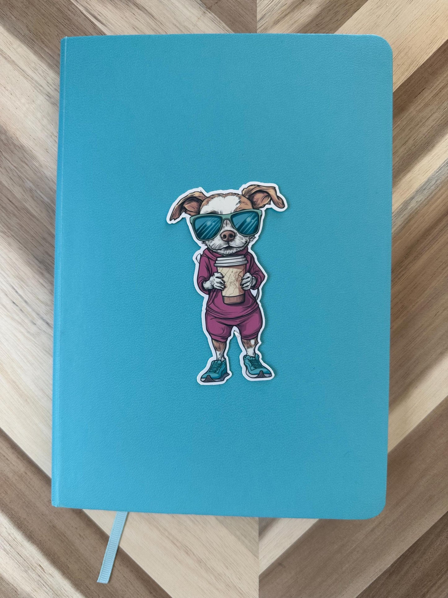 Coffee Lover Dog Vinyl Sticker | Cool Puppy with Coffee Cup | Cute Animal Decal | Funny Pet Sticker for Laptops, Water Bottles