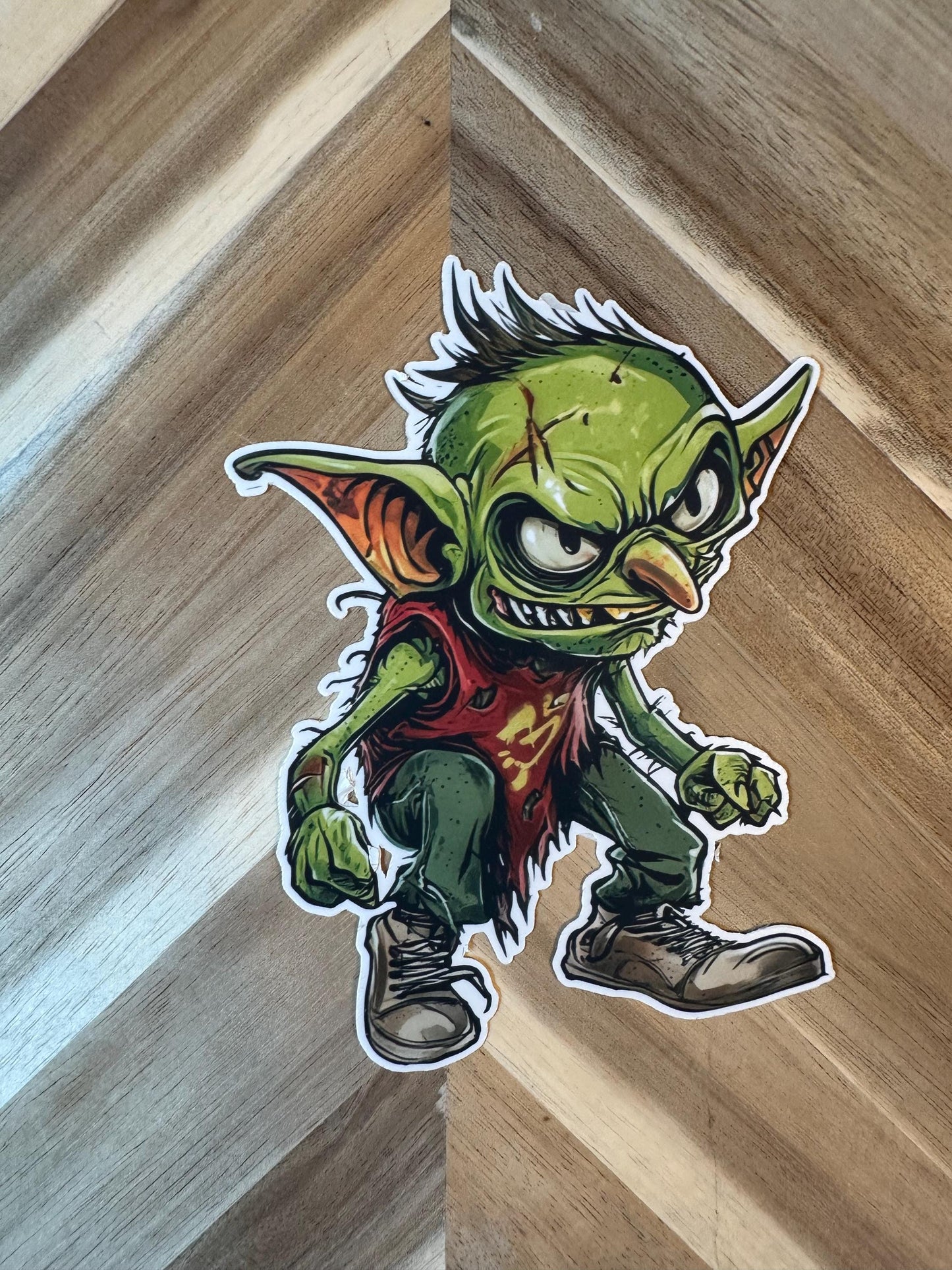 Green Goblin Vinyl Sticker | Fantasy Creature Decal | Punk Elf Art | Waterproof Laptop Sticker