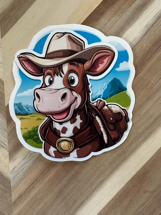 Cowboy Cow Vinyl Sticker | Cute Western Adventure Decal