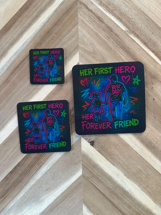 Neon Dad & Daughter Vinyl Sticker: Her First Hero