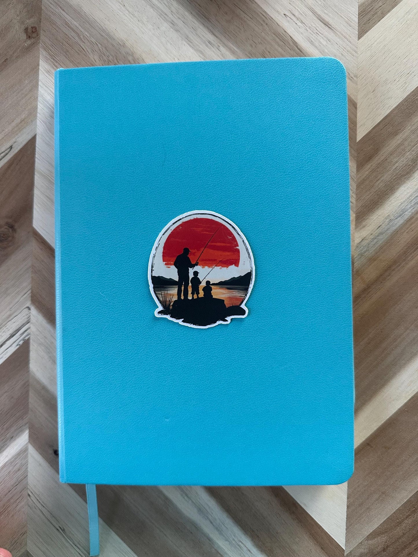 Fishing Sunset Silhouette Sticker: Father & Kids Vinyl Decal