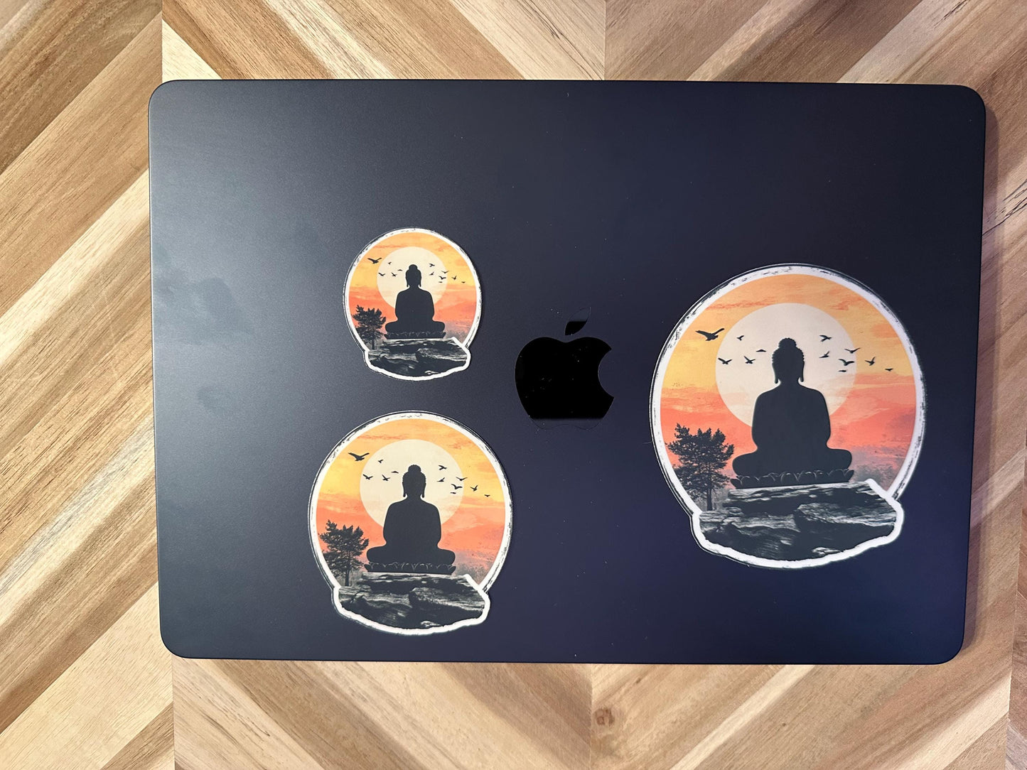 Buddha Sunset Sticker: Zen Meditation Vinyl Decal