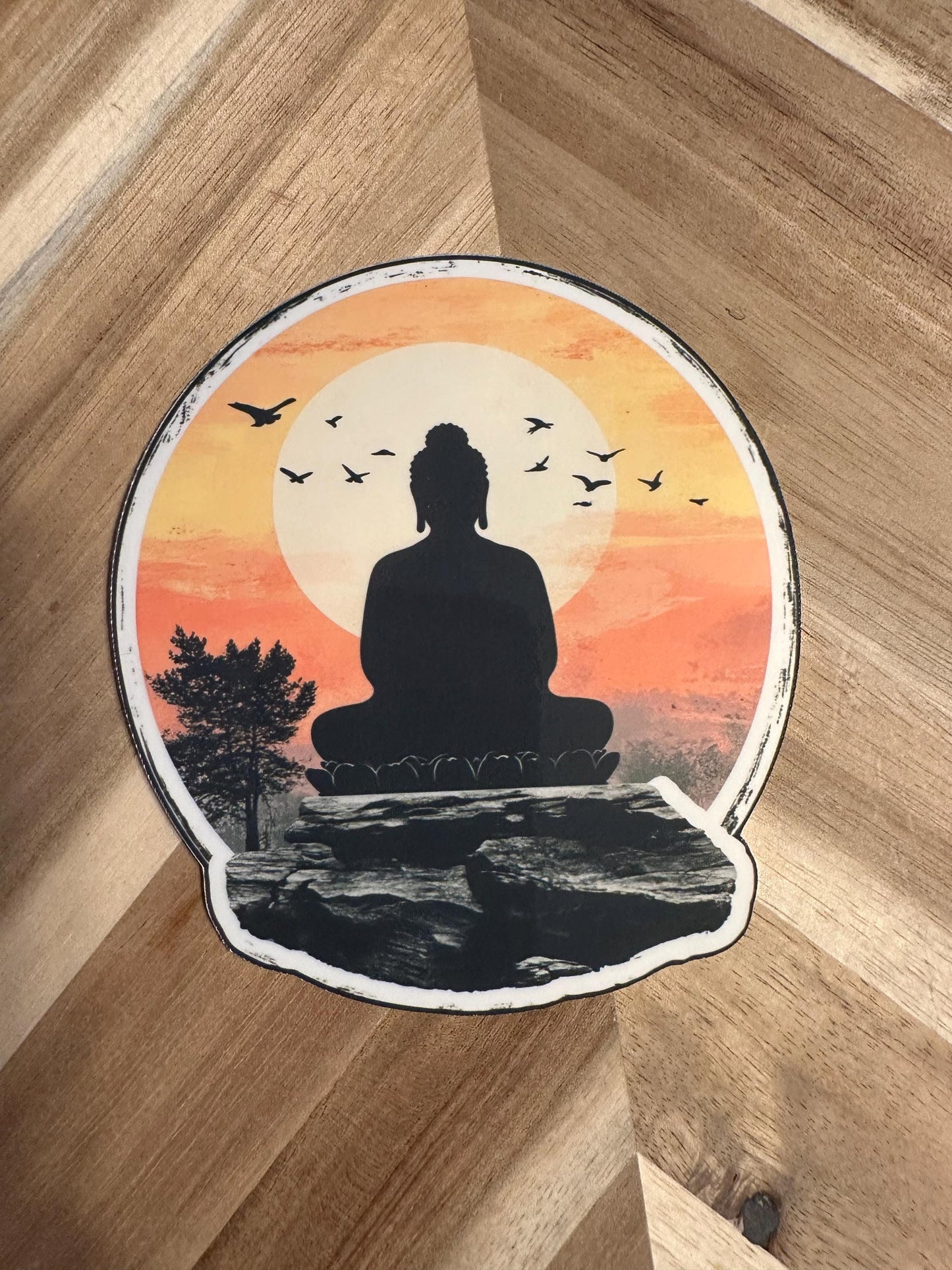 Buddha Sunset Sticker: Zen Meditation Vinyl Decal