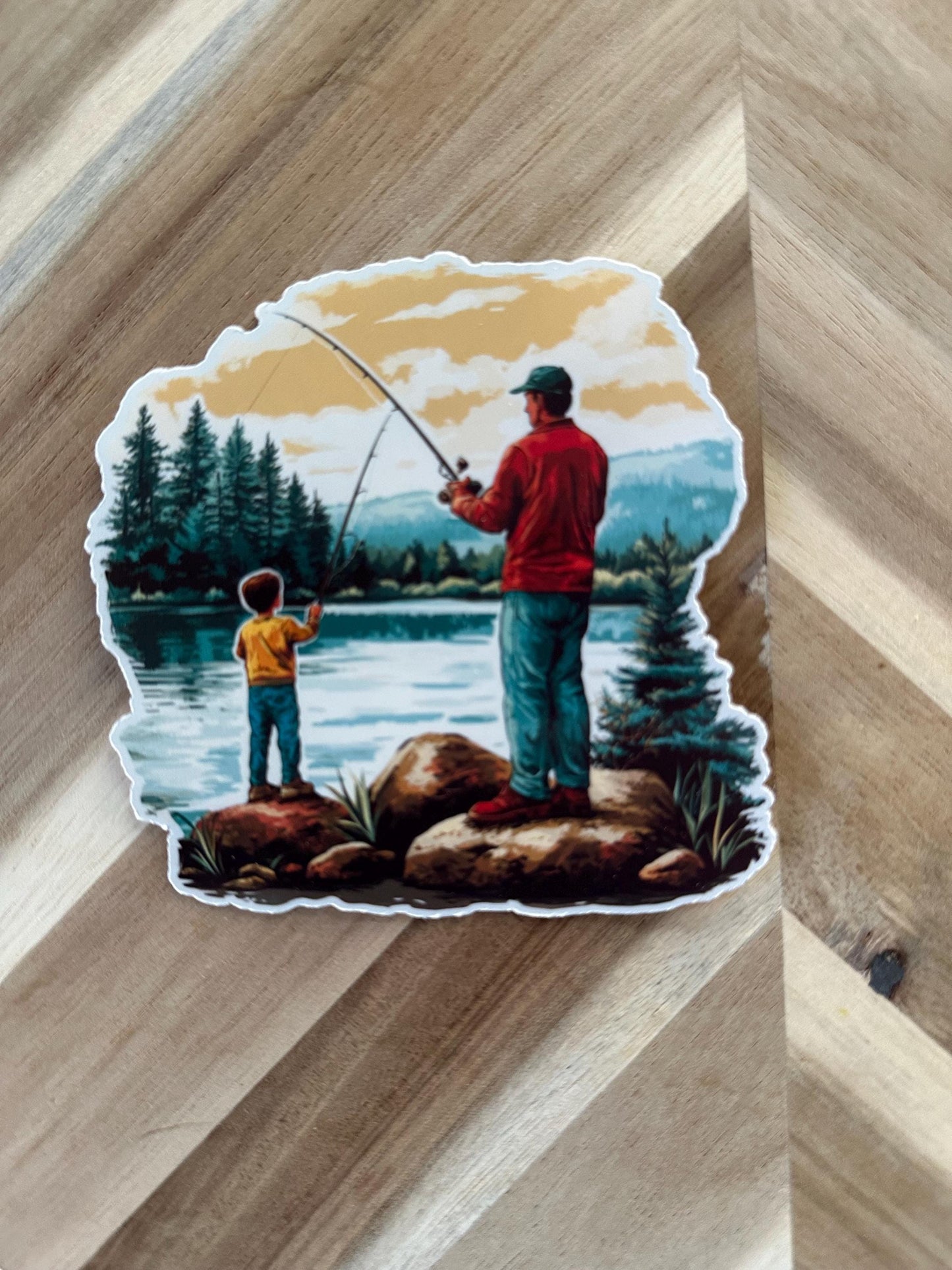 Father Son Fishing Sticker: Vintage Style Dad & Child Vinyl Decal
