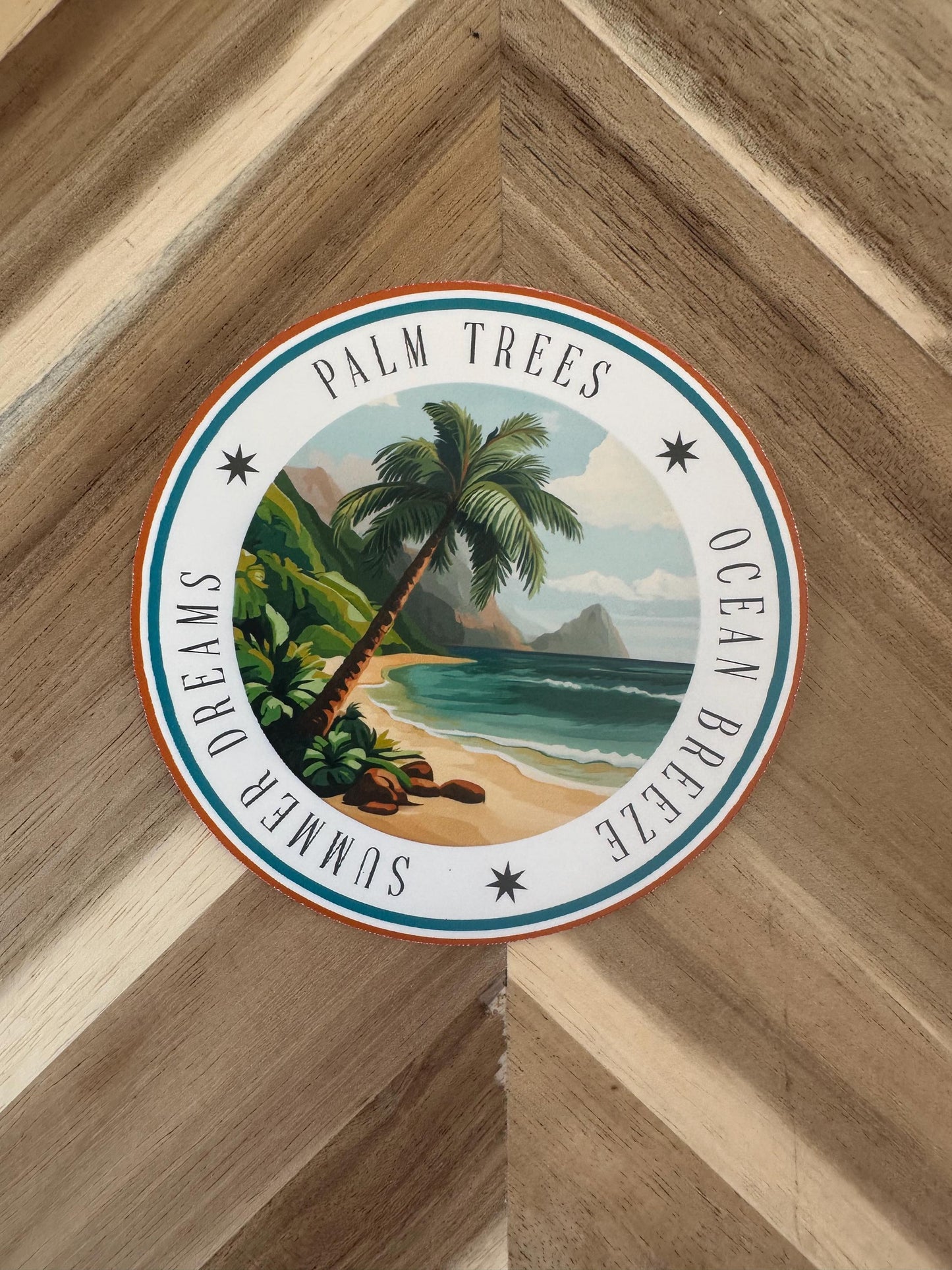 Tropical Beach Vinyl Sticker: Palm Trees, Ocean Breeze