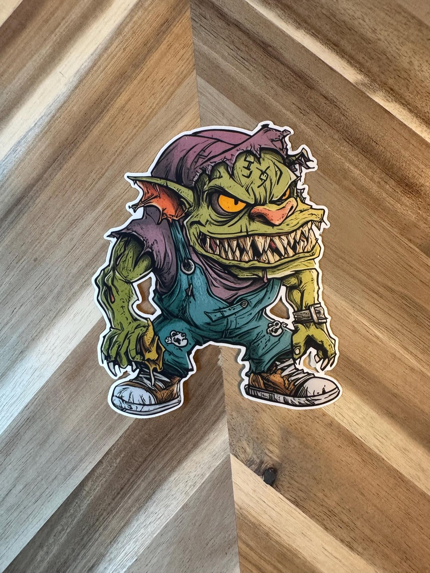 Goblin Mechanic Vinyl Sticker | Fantasy Creature Decal | Horror Monster Art | Waterproof Laptop Sticker
