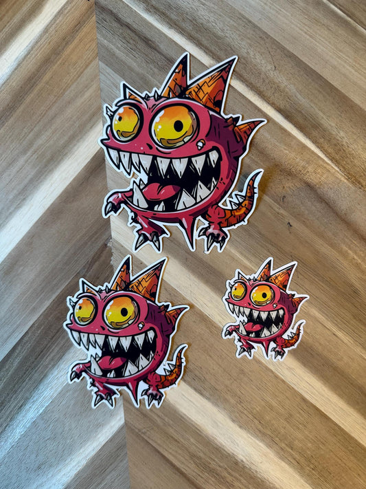 Pink Monster Sticker | Cute Cartoon Creature Vinyl Decal | Gaming Character Art | Waterproof Laptop Sticker