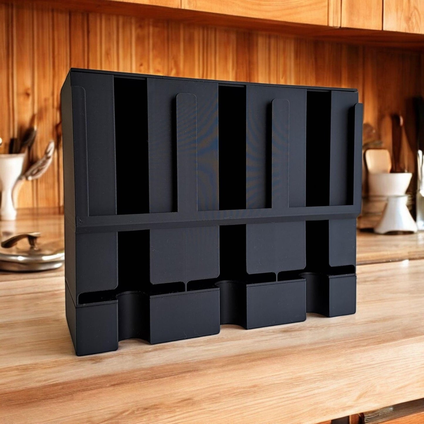 3D Printed Tea Bag Organizer: Modern Matte Black Tea Station