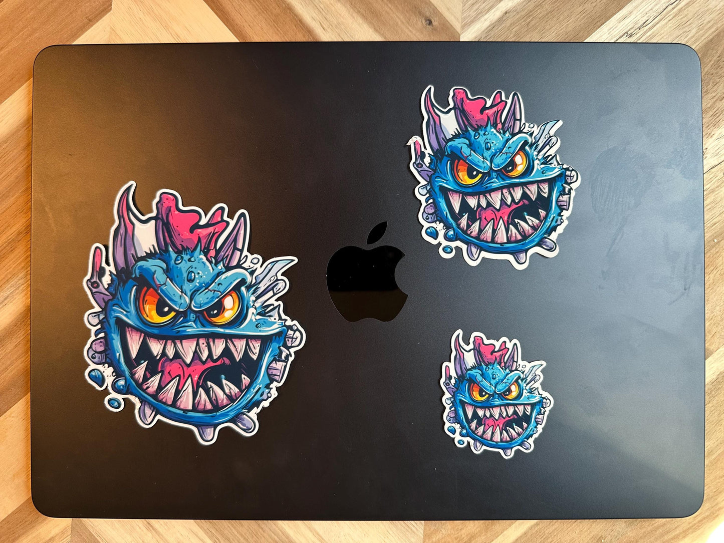 Blue Monster Sticker | Creepy Cute Vinyl Decal | Fantasy Creature Art | Gaming Monster Illustration | Sharp Teeth Design