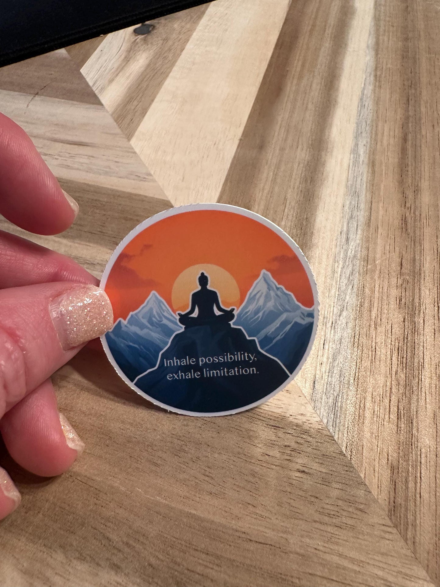 Sunset Yoga Sticker | Yoga Quote Decal | "Inhale possibility, exhale limitation" | Inspirational Breathwork Vinyl