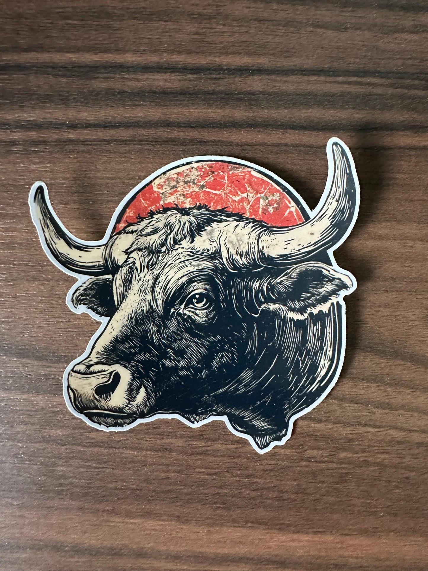 Vintage Bull Die-Cut Sticker: Western Ranch Art