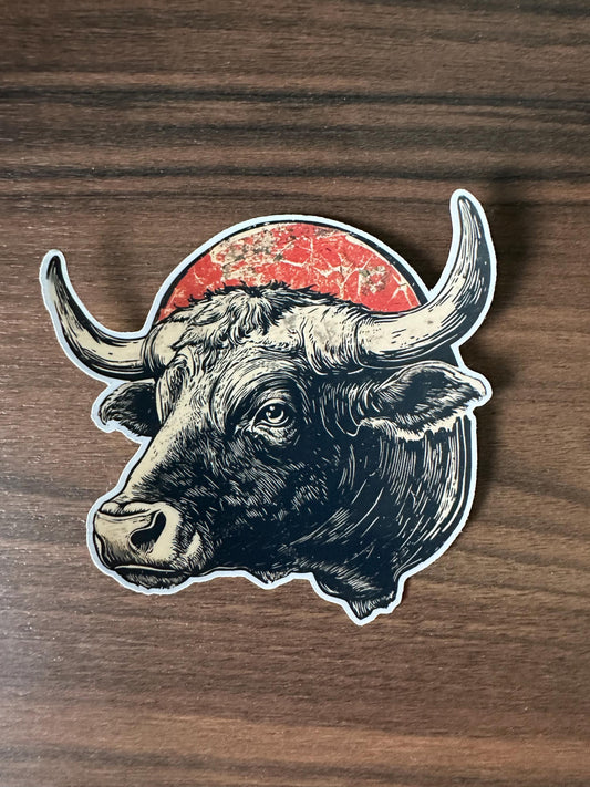 Vintage Bull Die-Cut Sticker: Western Ranch Art