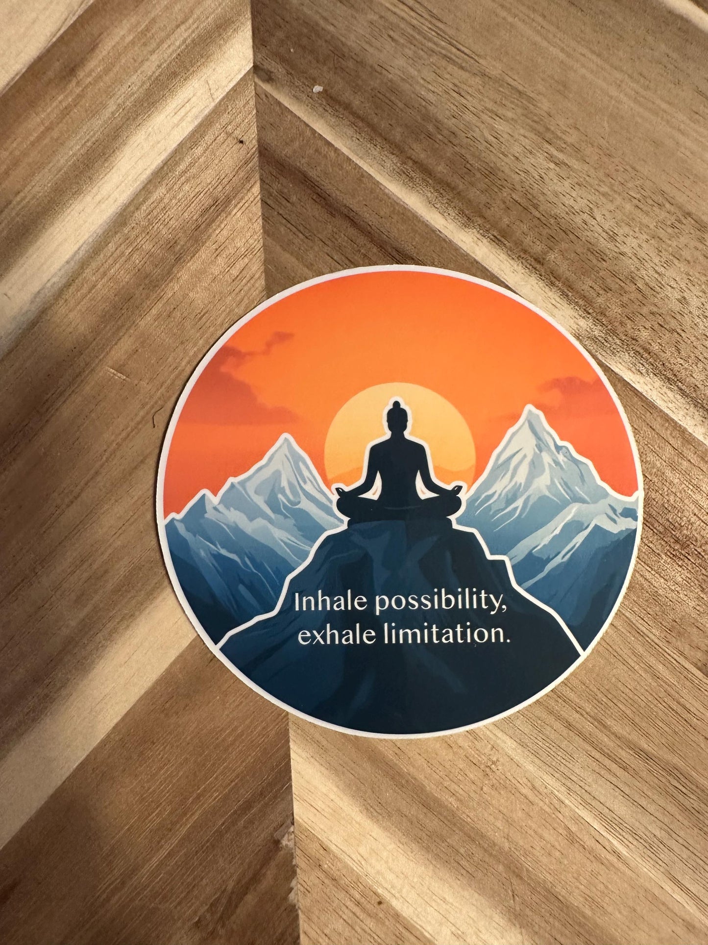 Sunset Yoga Sticker | Yoga Quote Decal | "Inhale possibility, exhale limitation" | Inspirational Breathwork Vinyl